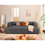 LISA DESIGN Stella - canapé droit 3 places avec double méridienne - assise profonde - en velours côtelé. Coloris disponibles : Beige, Bleu, Rose, Vert, Gris, Orange, Marron