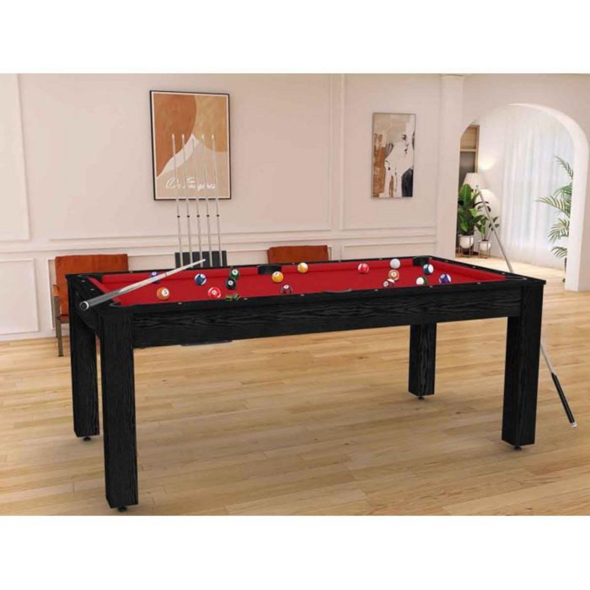 Paris Prix Table de Billard Convertible  Oregon  213cm Noir & Rouge
