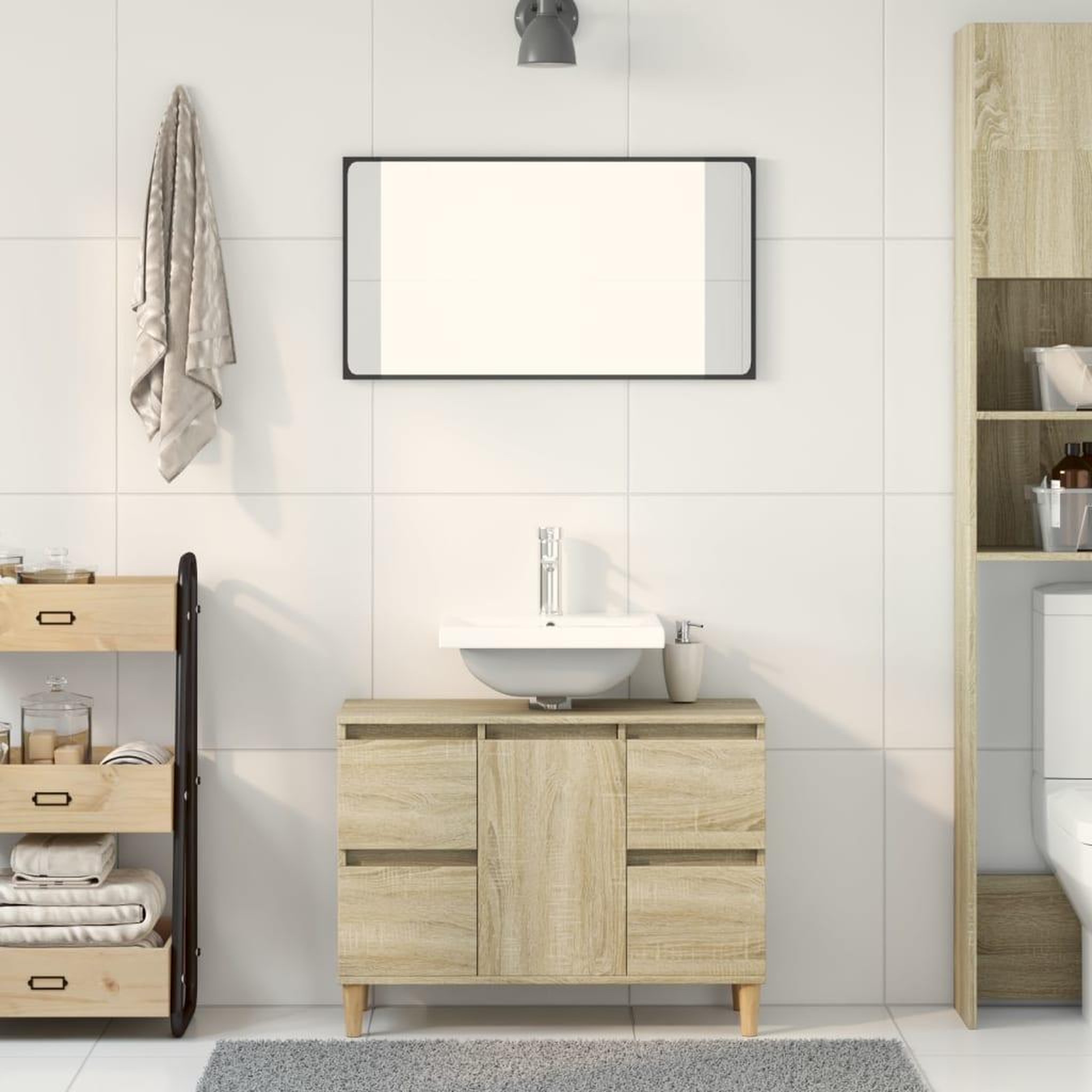 Voir la diapositive 3 : VIDAXL Meuble d'evier chene sonoma 80x33x60 cm bois d'ingenierie