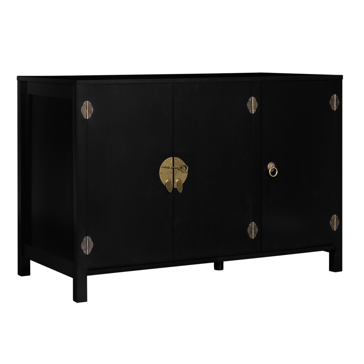 ID MARKET Buffet bas 110 cm YANG 3 portes bois noir