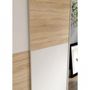 Voir la diapositive 6 : MARKET24 Armoire 2 portes coulissantes - Panneaux de particules - Blanc mat et décor chene - L 120 x P 61,2 x H 190,5 cm - OZZULA