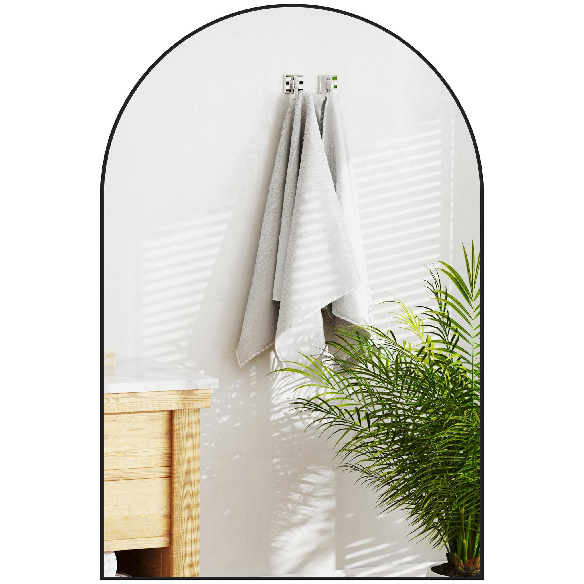 HOMCOM Miroir mural arqué 60 x 90 cm haute définition cadre alliage aluminium noir
