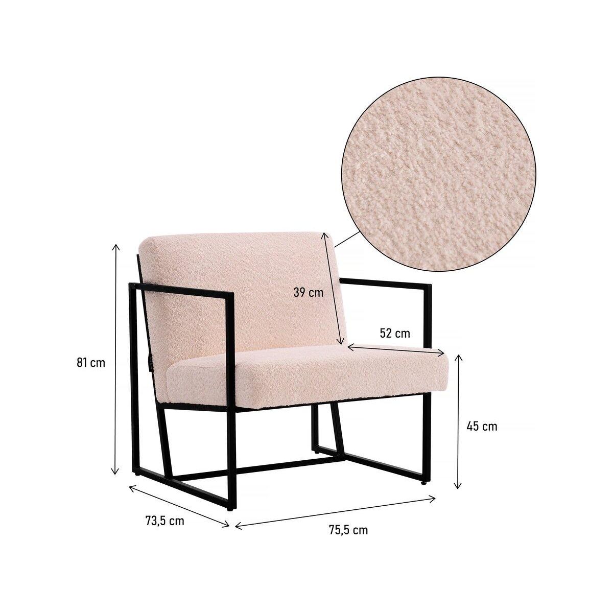 Habitat et Jardin Fauteuil  Kennedy  en velours et métal - 73. 5 x 75.5 x 81 cm - Crème