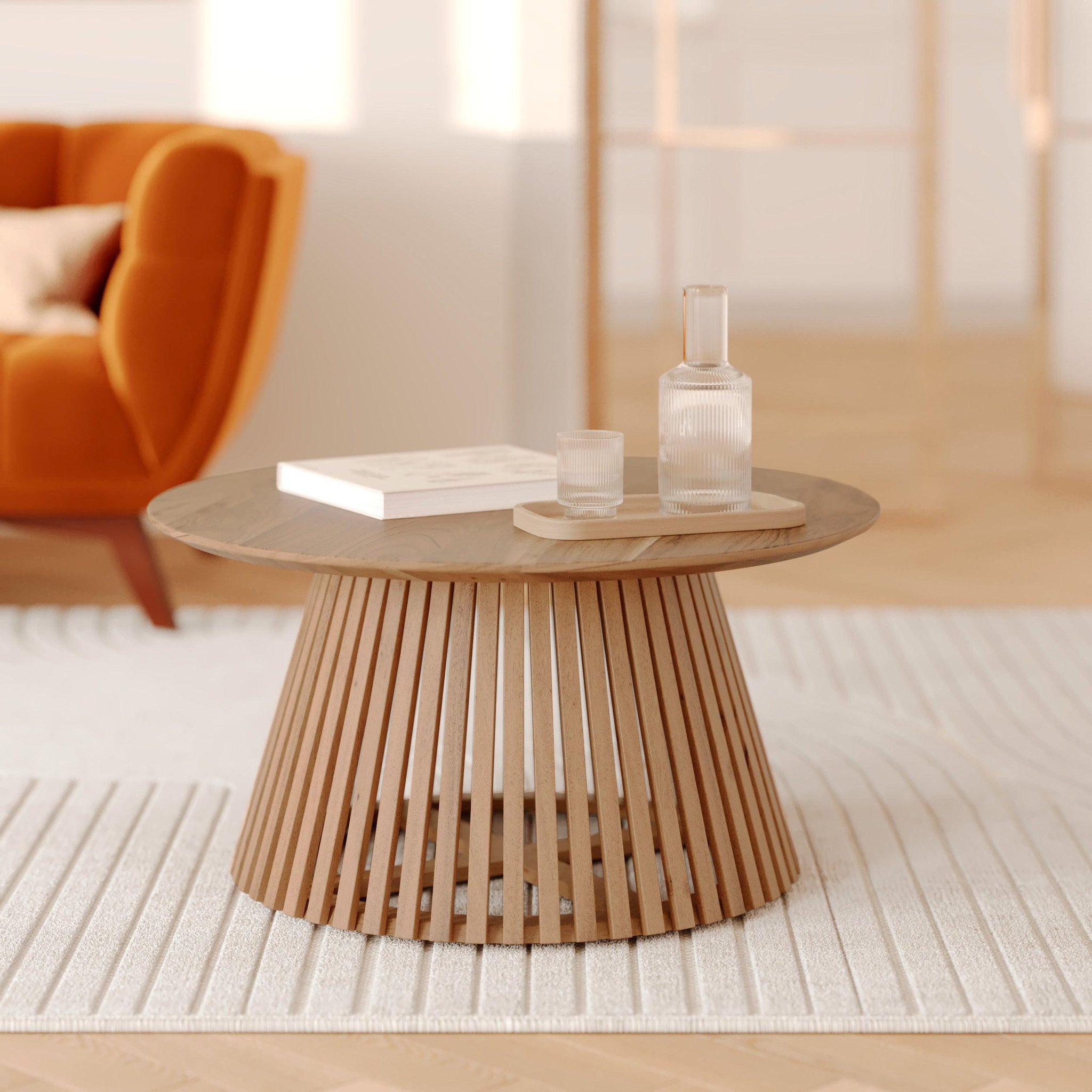 Voir la diapositive 2 : MAISON PAVANE Table basse ronde en bois clair d'acacia d80 cm-képès