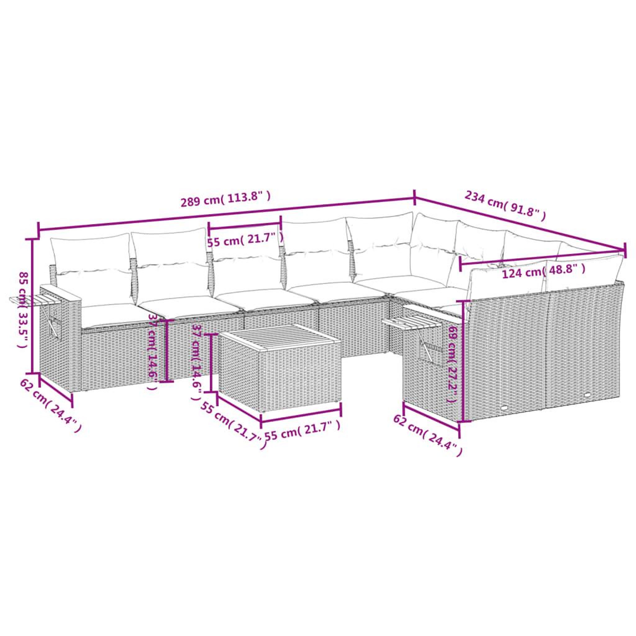 Voir la diapositive 4 : VIDAXL Salon de jardin avec coussins 10 pcs gris resine tressee