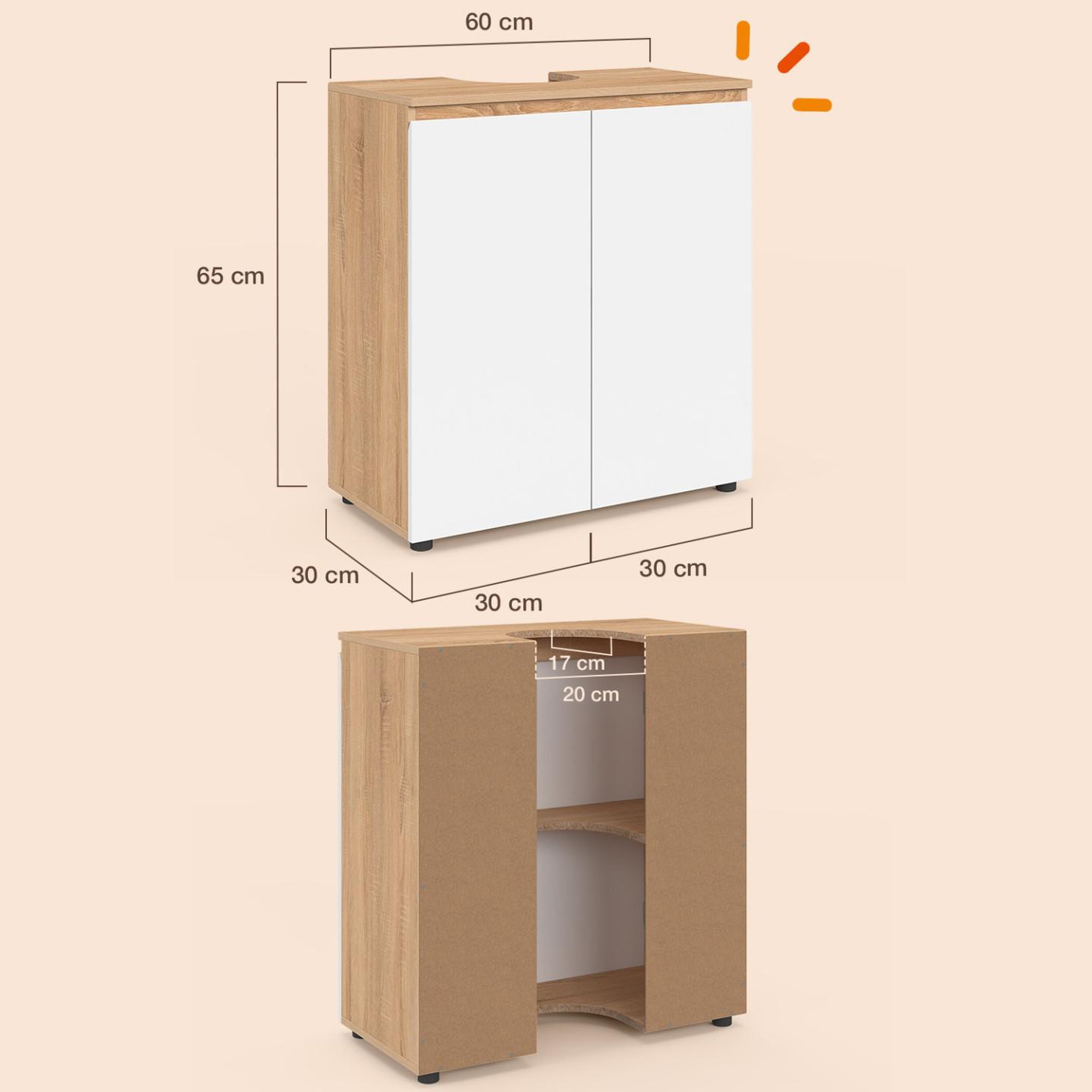 Voir la diapositive 5 : ID MARKET Meuble sous lavabo salle de bain tomi façon hêtre et blanc