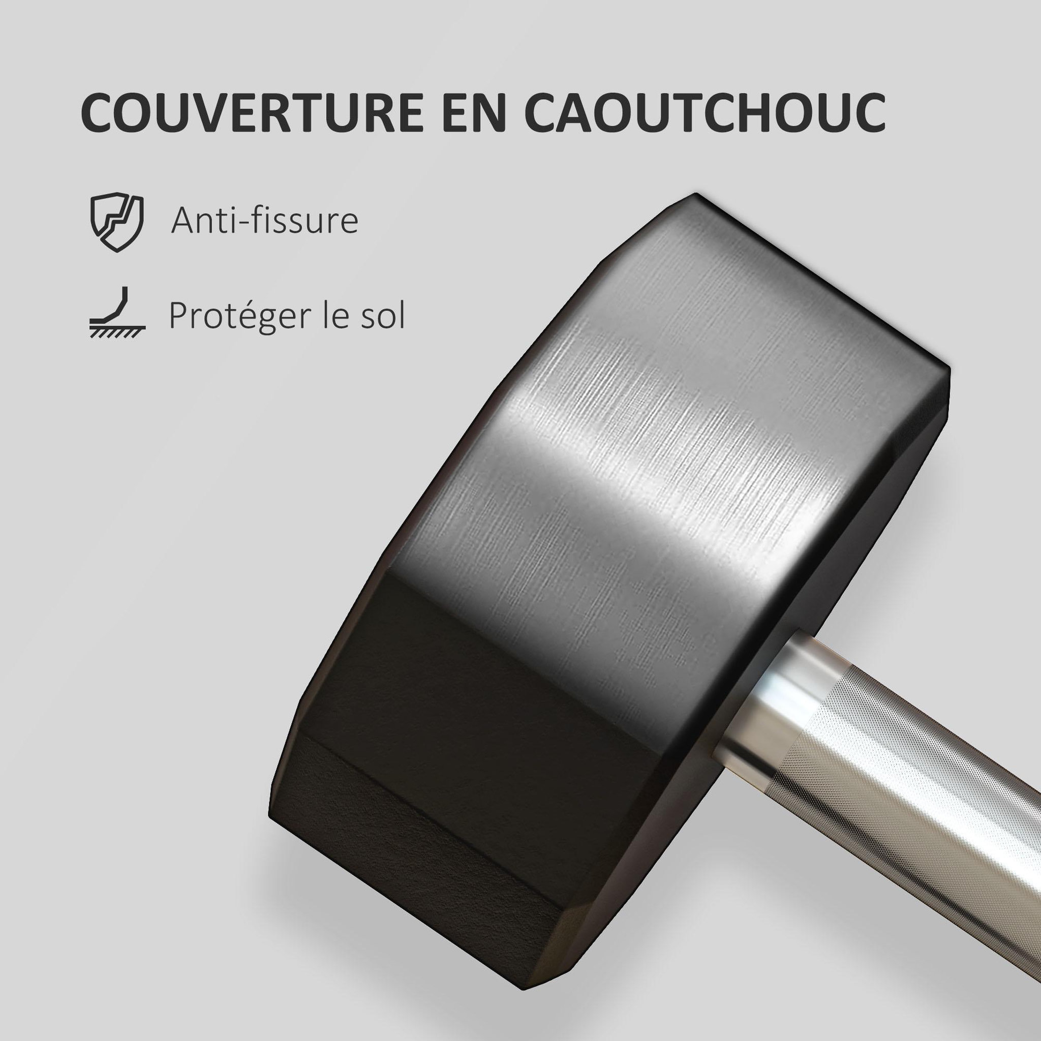 Voir la diapositive 5 : HOMCOM Haltère courte dodécagonale 15 kg - poignée antidérapante - métal caoutchouc noir