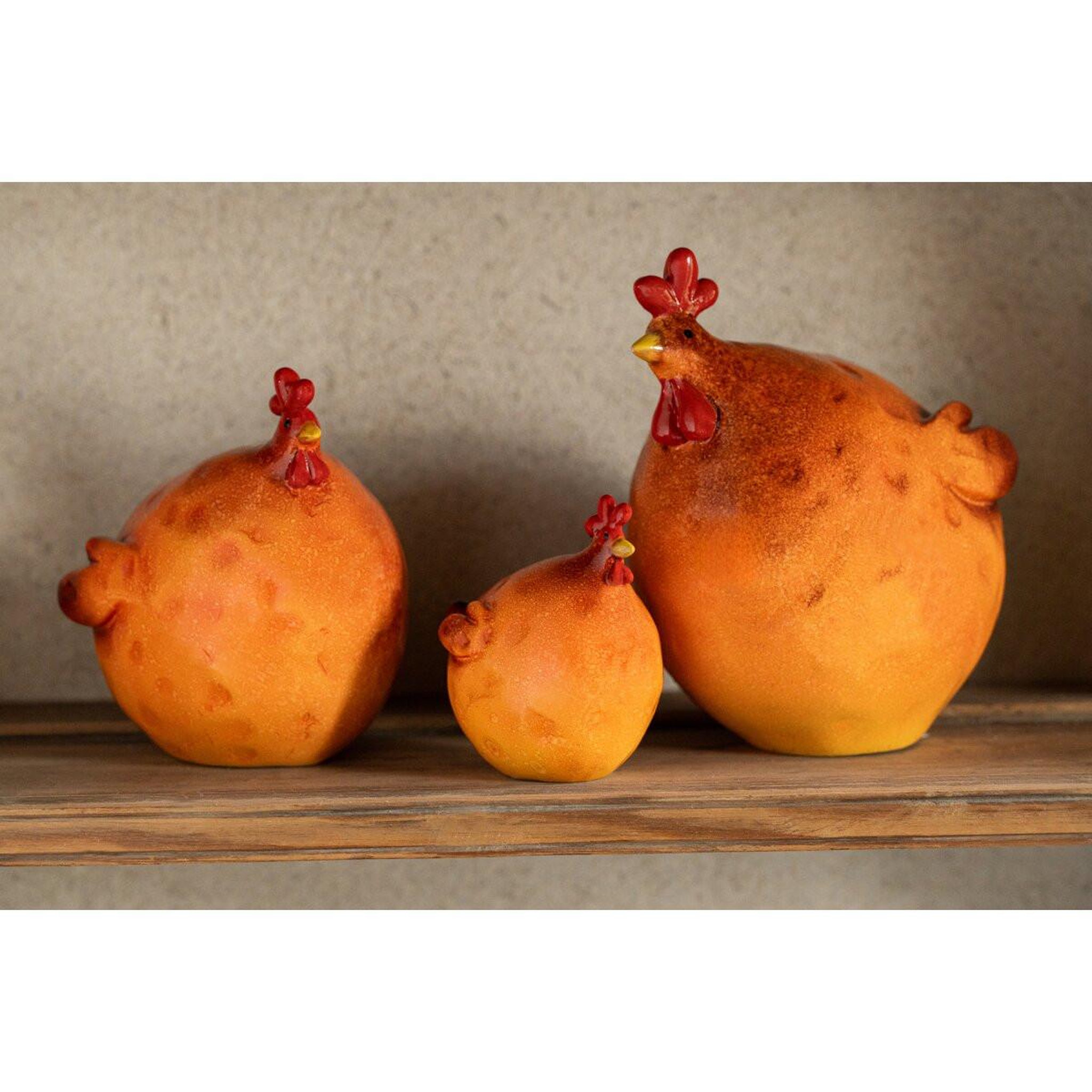Voir la diapositive 4 : J-LINE Lot de 3 coqs déco  prune  19cm orange