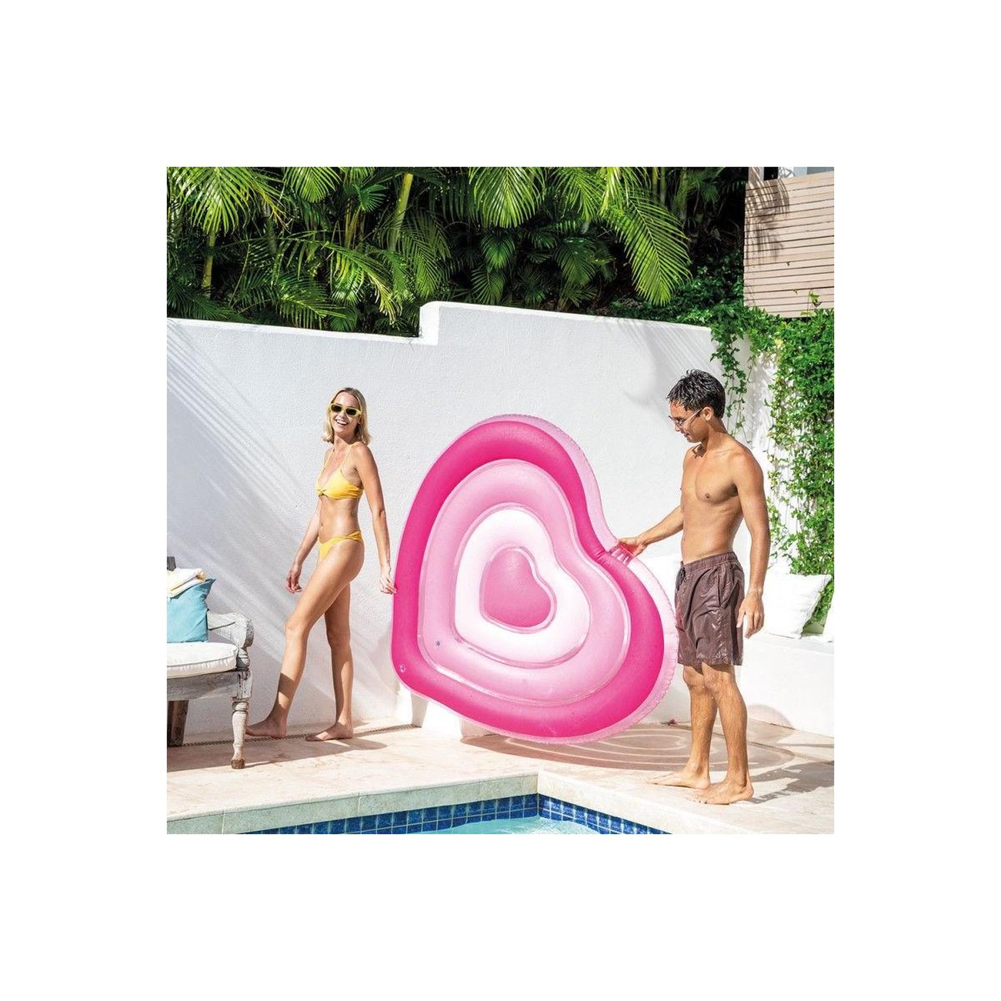 Voir la diapositive 5 : INTEX Bouée gonflable cœur  ile love  155cm rose