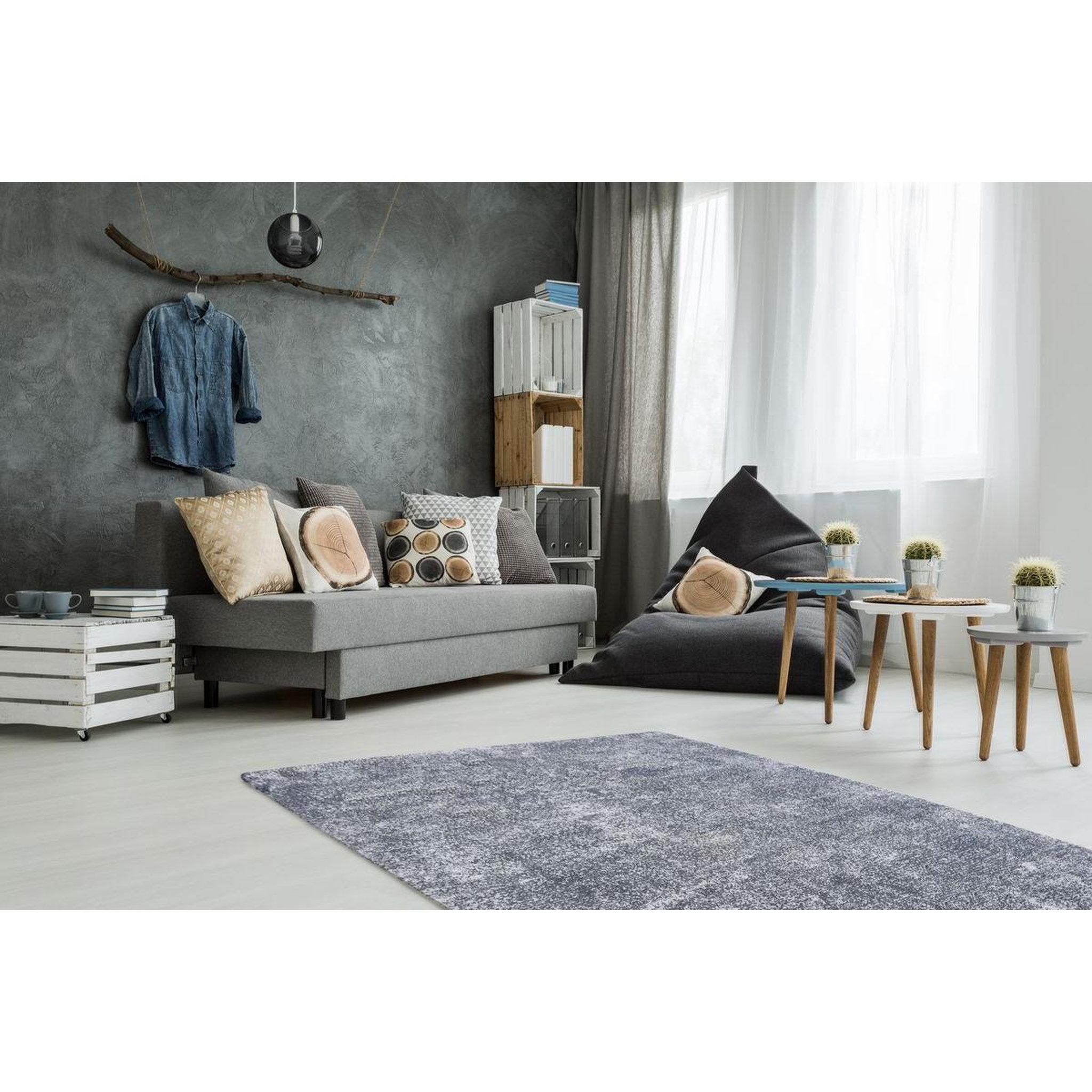 Voir la diapositive 2 : Paris Prix Tapis vintage tissé à la main  etna  bleu clair