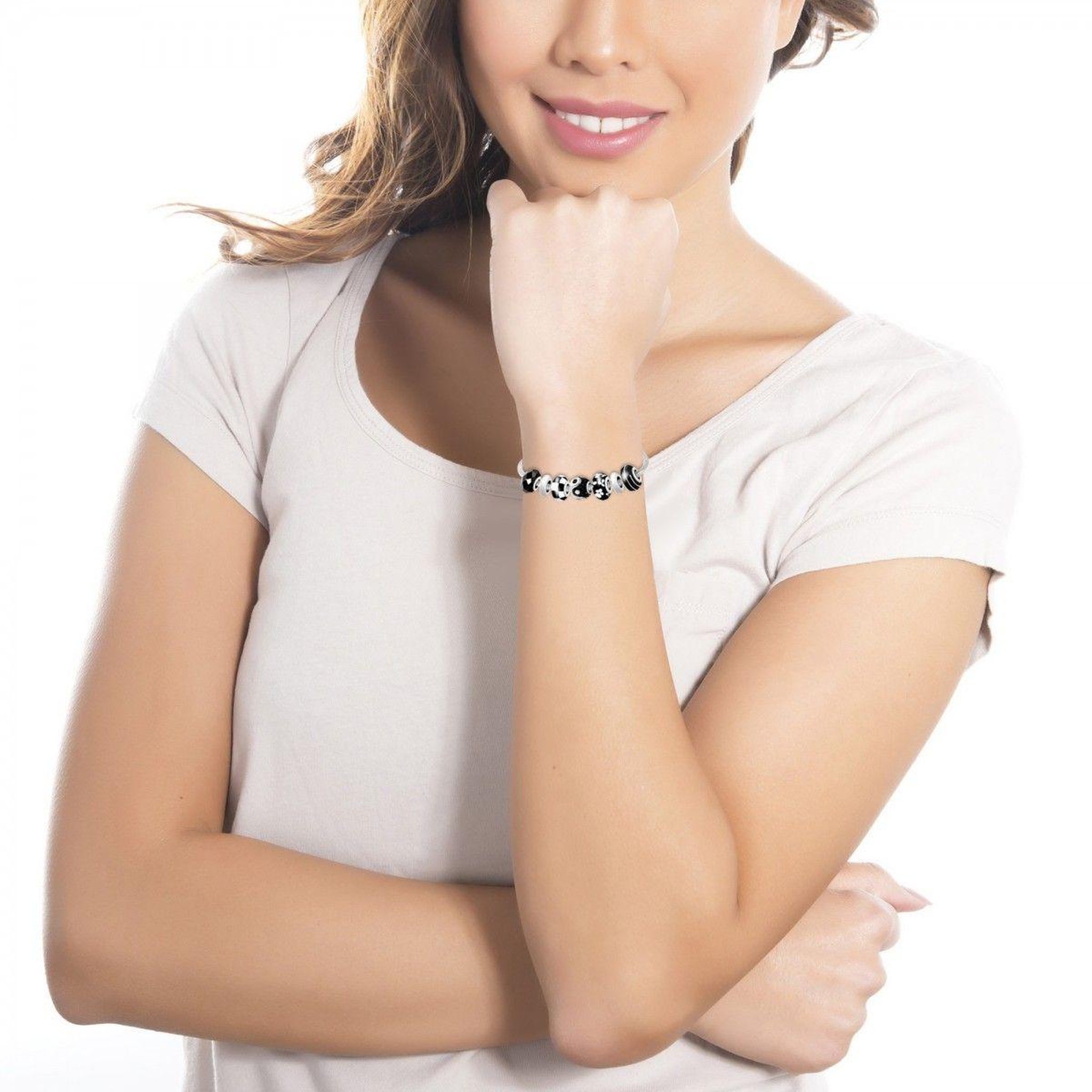 Voir la diapositive 3 : SC CRYSTAL Bracelet de charms perles noirs et acier SC Crystal