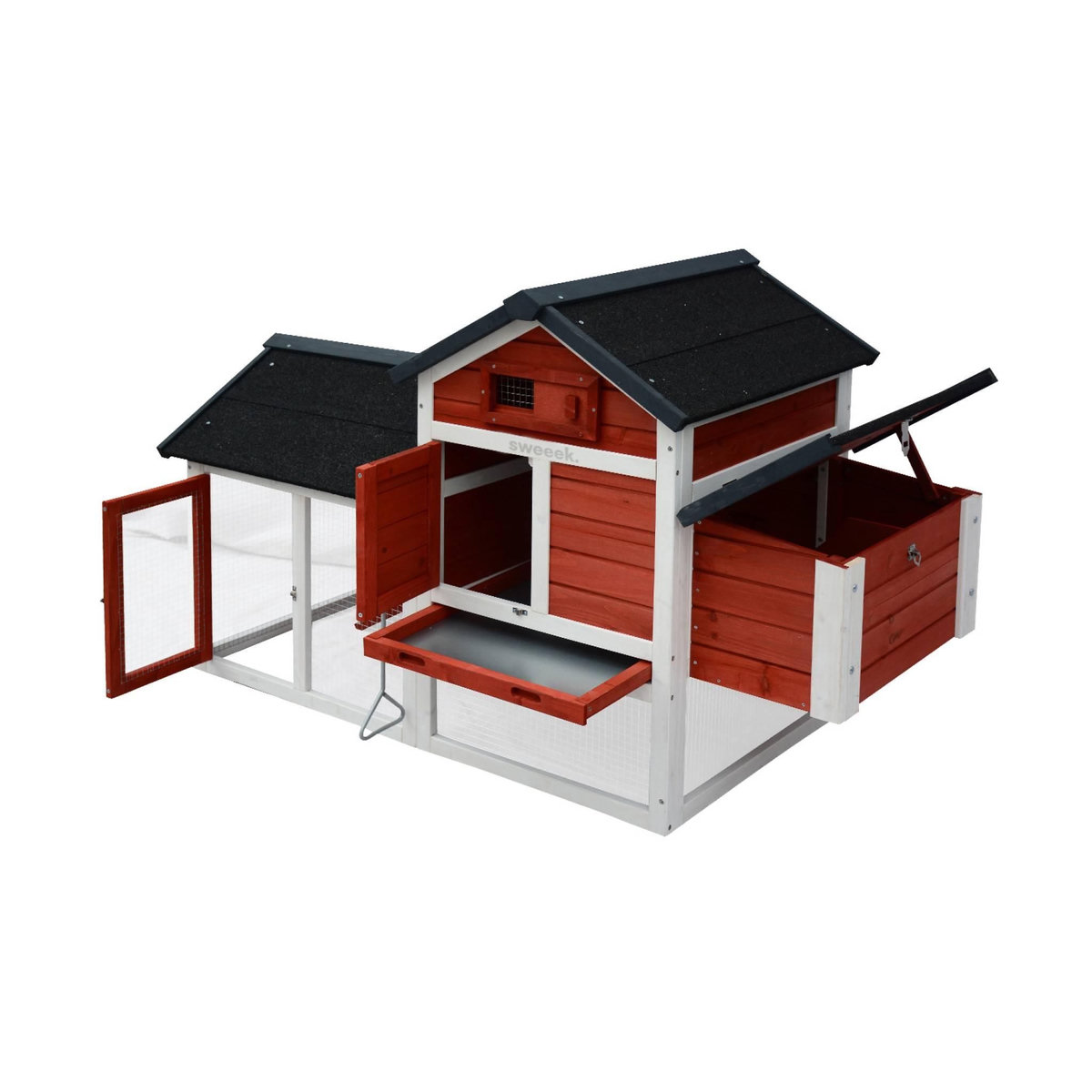 SWEEEK Poulailler en bois GALINETTE, 3 poules, cage à poule avec enclos