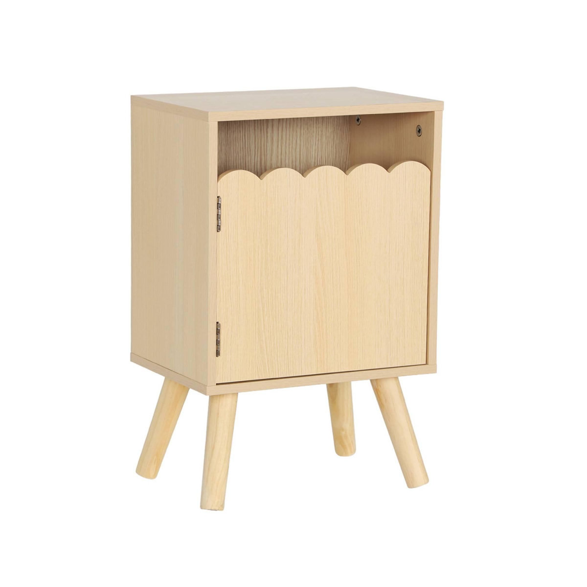 SWEEEK Table de chevet enfant décor bois naturel 1 porte. pieds bois de pin - 34 x 23.5 x 52 cm  - Azur