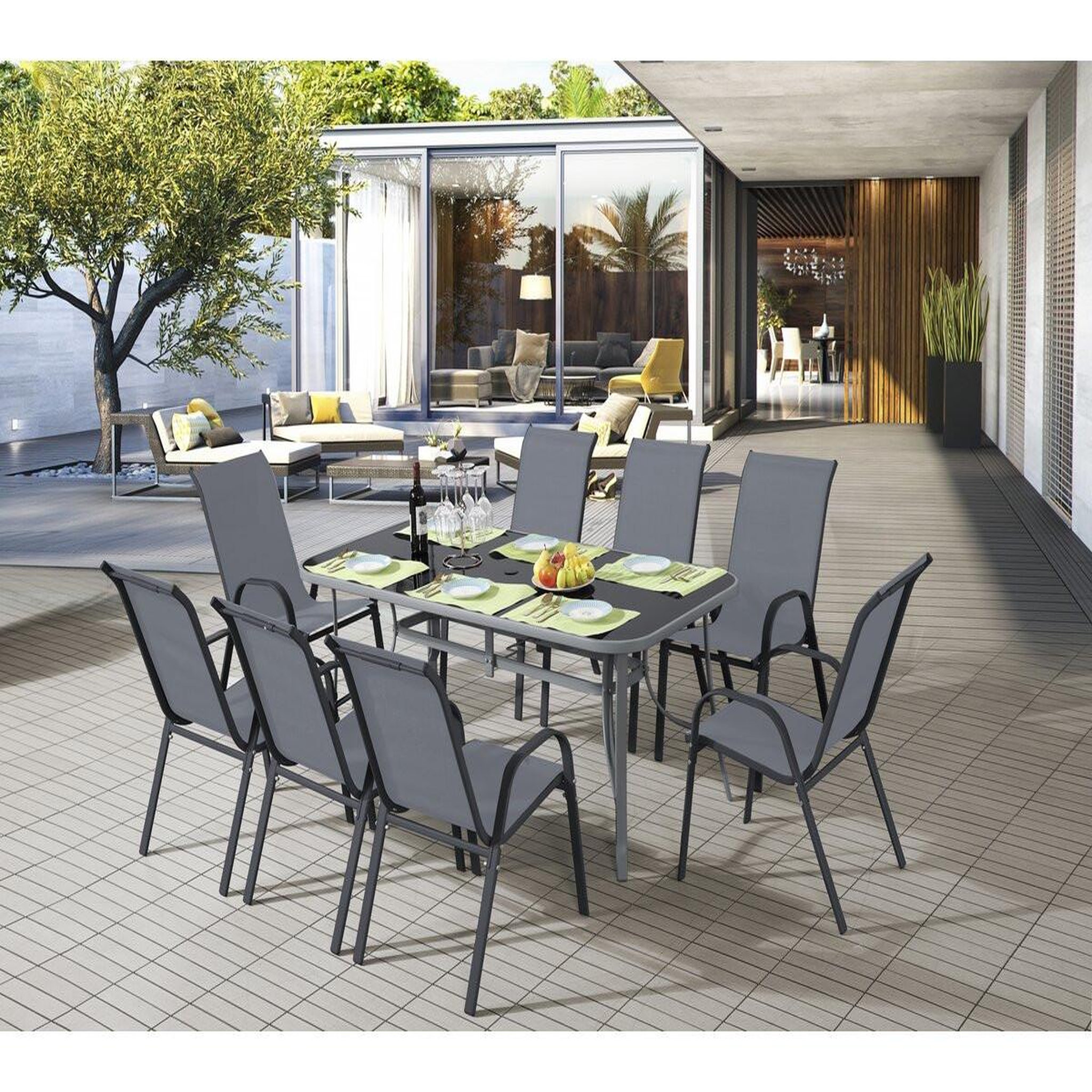Voir la diapositive 2 : Habitat et Jardin Table et chaises de jardin en textilène  cordoba xl 180  - 8 places - gris