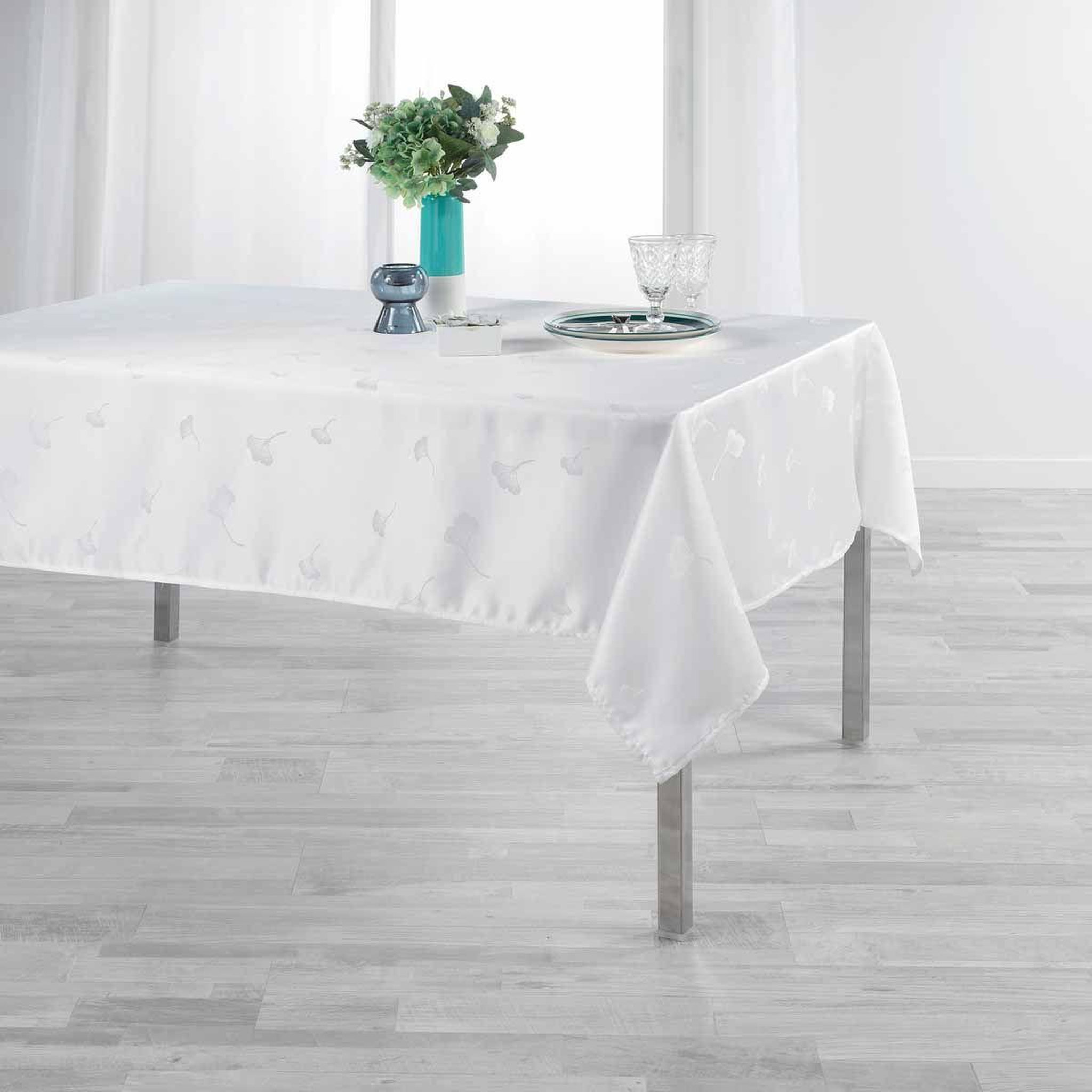 Voir la diapositive 4 : Douceur d'Intérieur Nappe imprimé jacquard  ophélie  140x250cm blanc