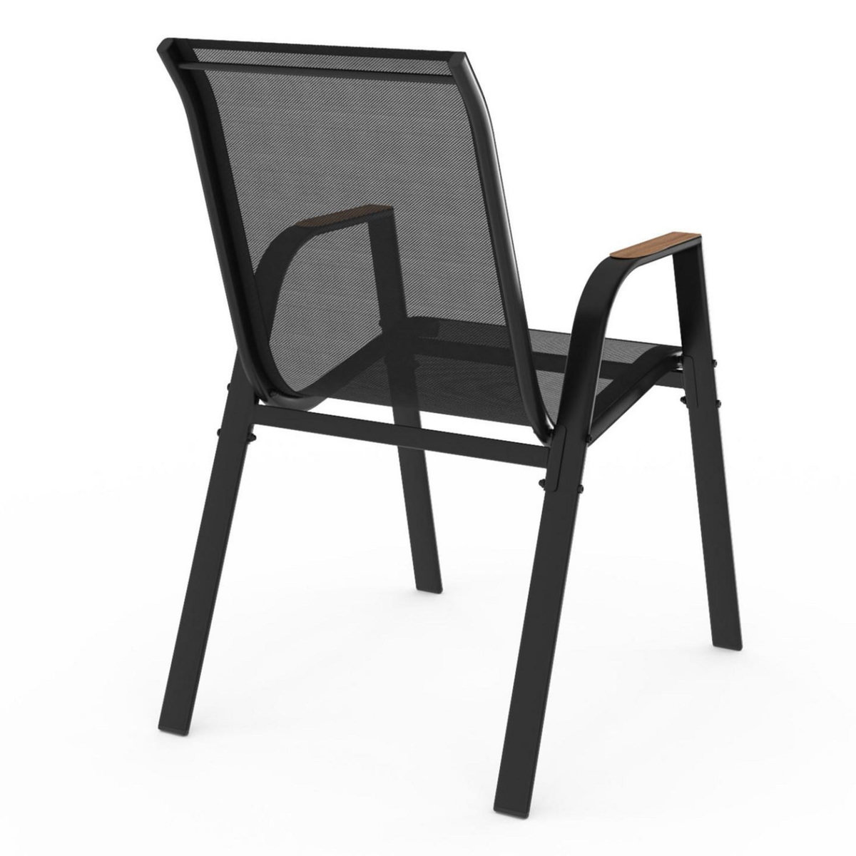 ID MARKET Lot de 6 chaises de jardin NOUMEA métal et textilène empilables noir et bois