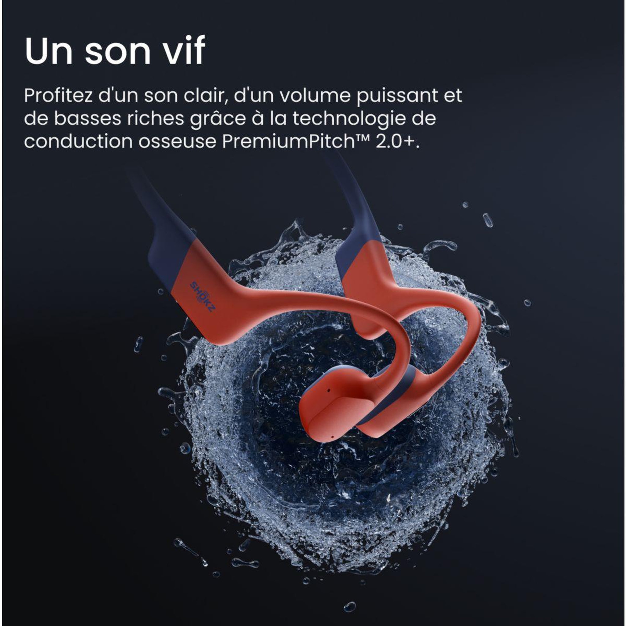 Voir la diapositive 3 : SHOKZ Casque OpenSwim Pro Rouge