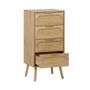 Voir la diapositive 3 : SWEEEK Commode chiffonnier effet bois et cannage 4 tiroirs naturel. poignée en métal doré - L 48 x P 39.5 x H 96 cm - Eva