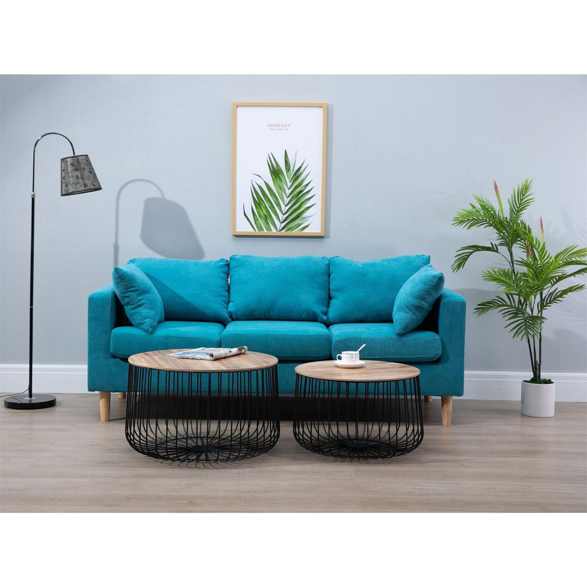 IDIMEX Lot de 2 tables d'appoint PADOVA, en métal noir et décor bois naturel