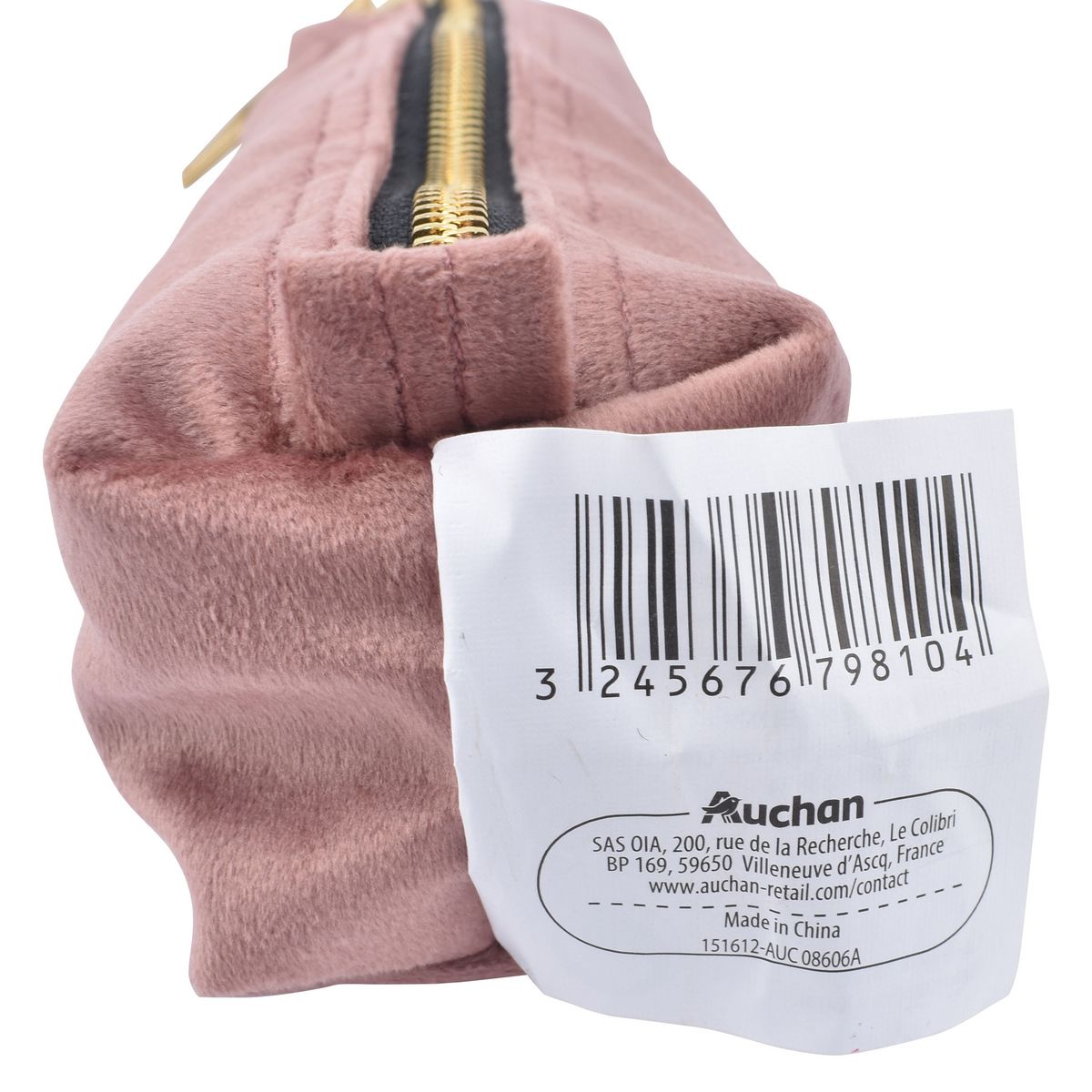 AUCHAN Trousse scolaire rectangulaire velours polyuréthane rose
