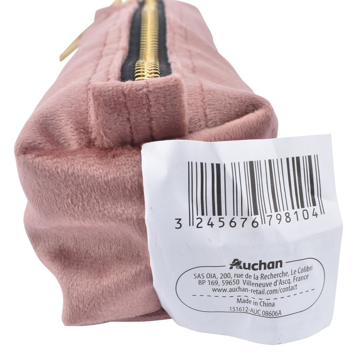 AUCHAN Trousse scolaire rectangulaire velours polyuréthane rose