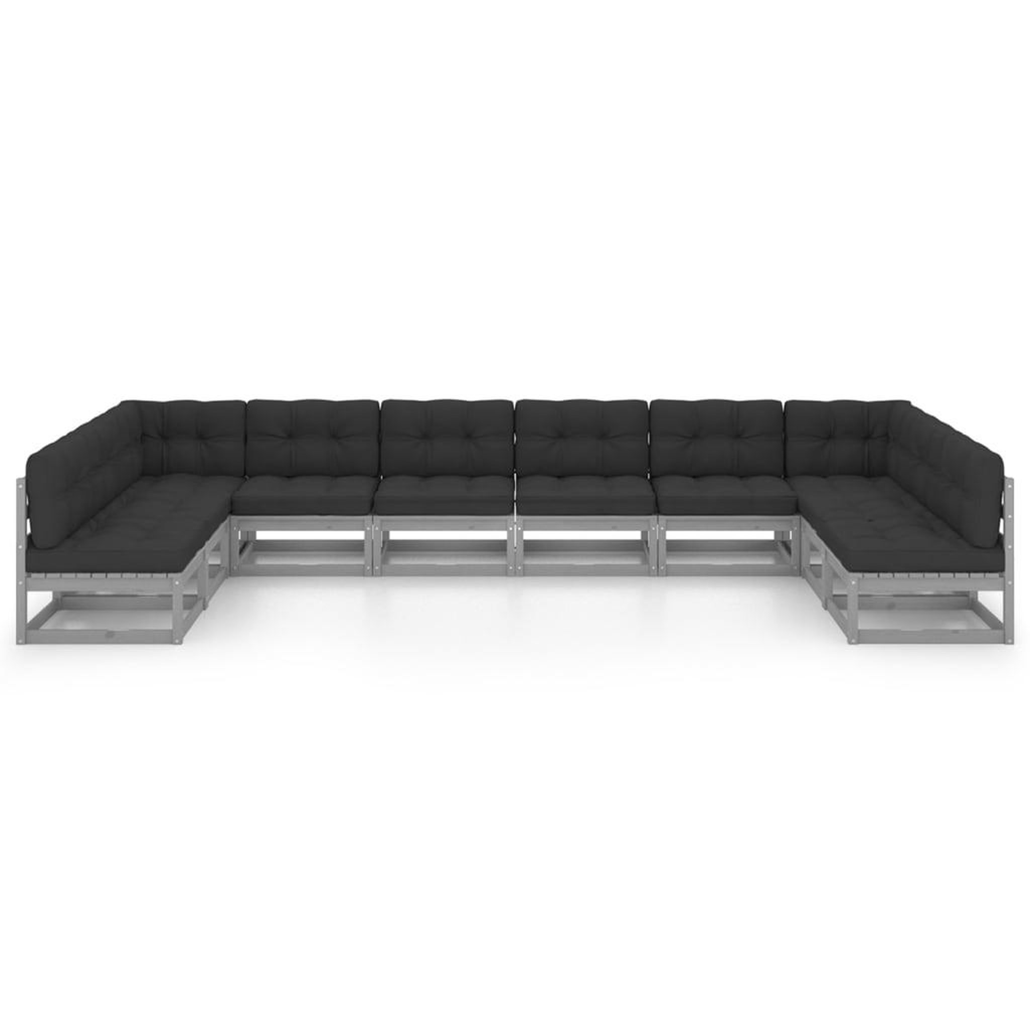 Voir la diapositive 3 : VIDAXL Salon de jardin 10 pcs avec coussins Gris Bois de pin massif