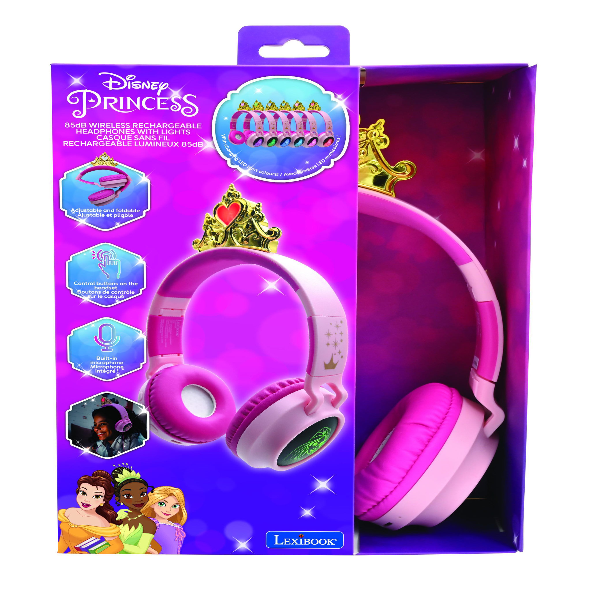 Voir la diapositive 5 : Lexibook Casque lumineux pliable Bluetooth et filaire Princesses Disney avec limitation du volume