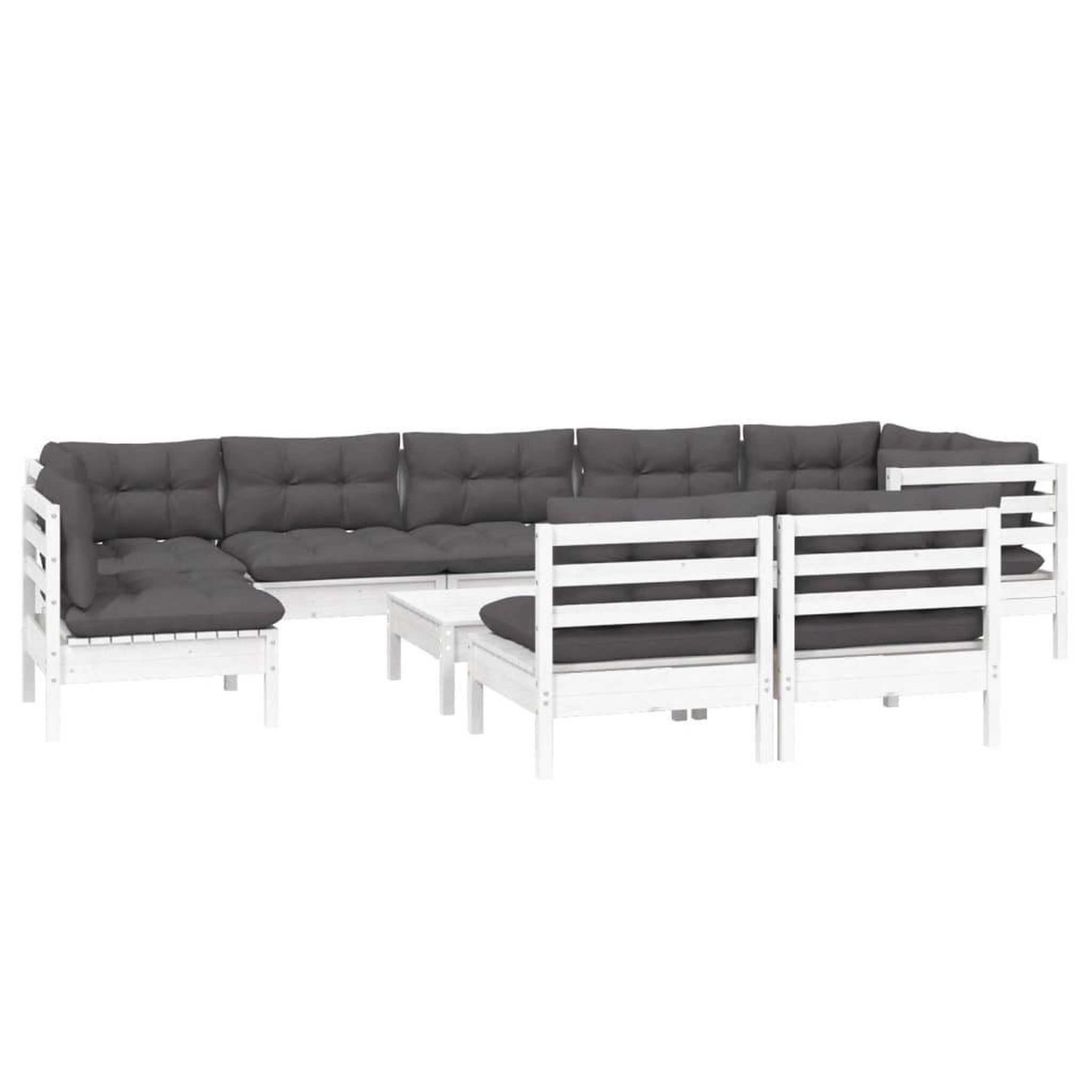 Voir la diapositive 3 : VIDAXL Salon de jardin 10 pcs avec coussins blanc bois de pin massif