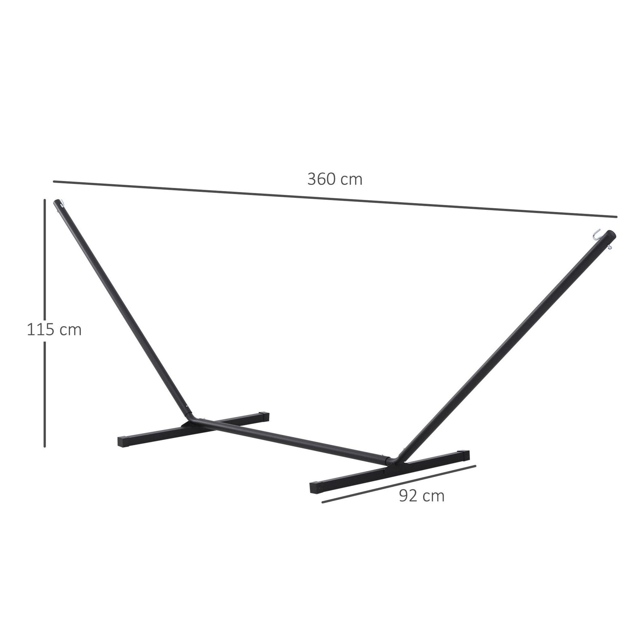 Voir la diapositive 2 : OUTSUNNY Support pied de hamac structure robuste métal époxy noir dim. 3,60L x 0,92l x 1,15H m
