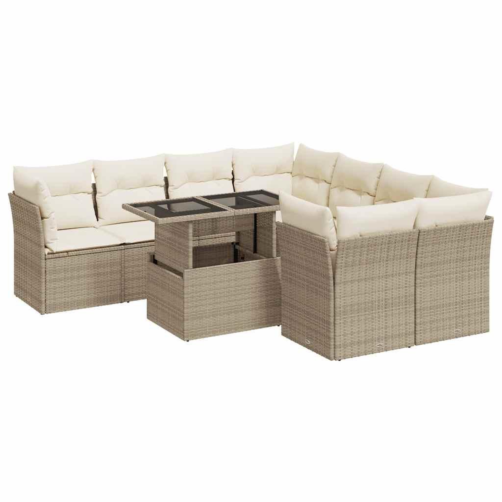 Voir la diapositive 2 : VIDAXL Salon de jardin avec coussins 9 pcs beige resine tressee