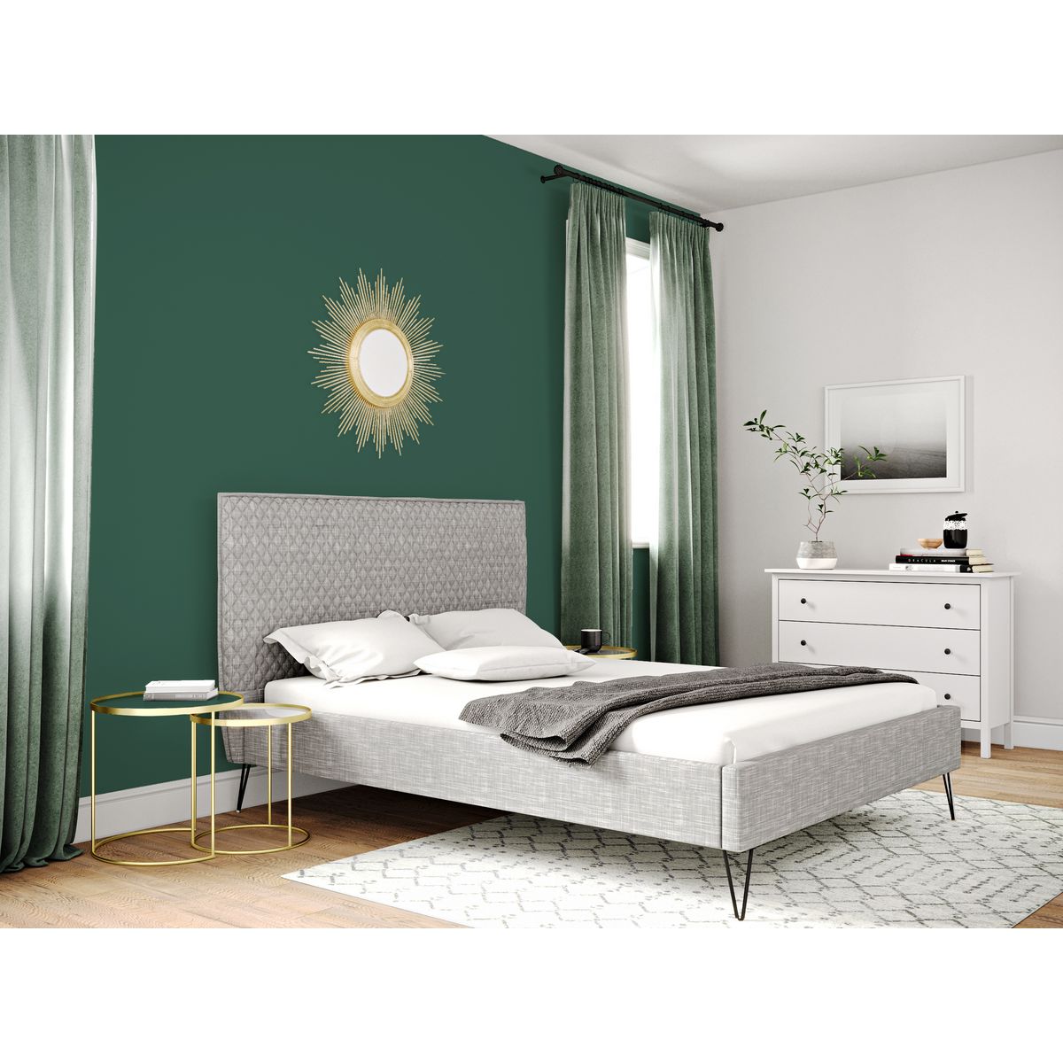 Lit double avec sommier et tête de lit 160x200cm ALBAN