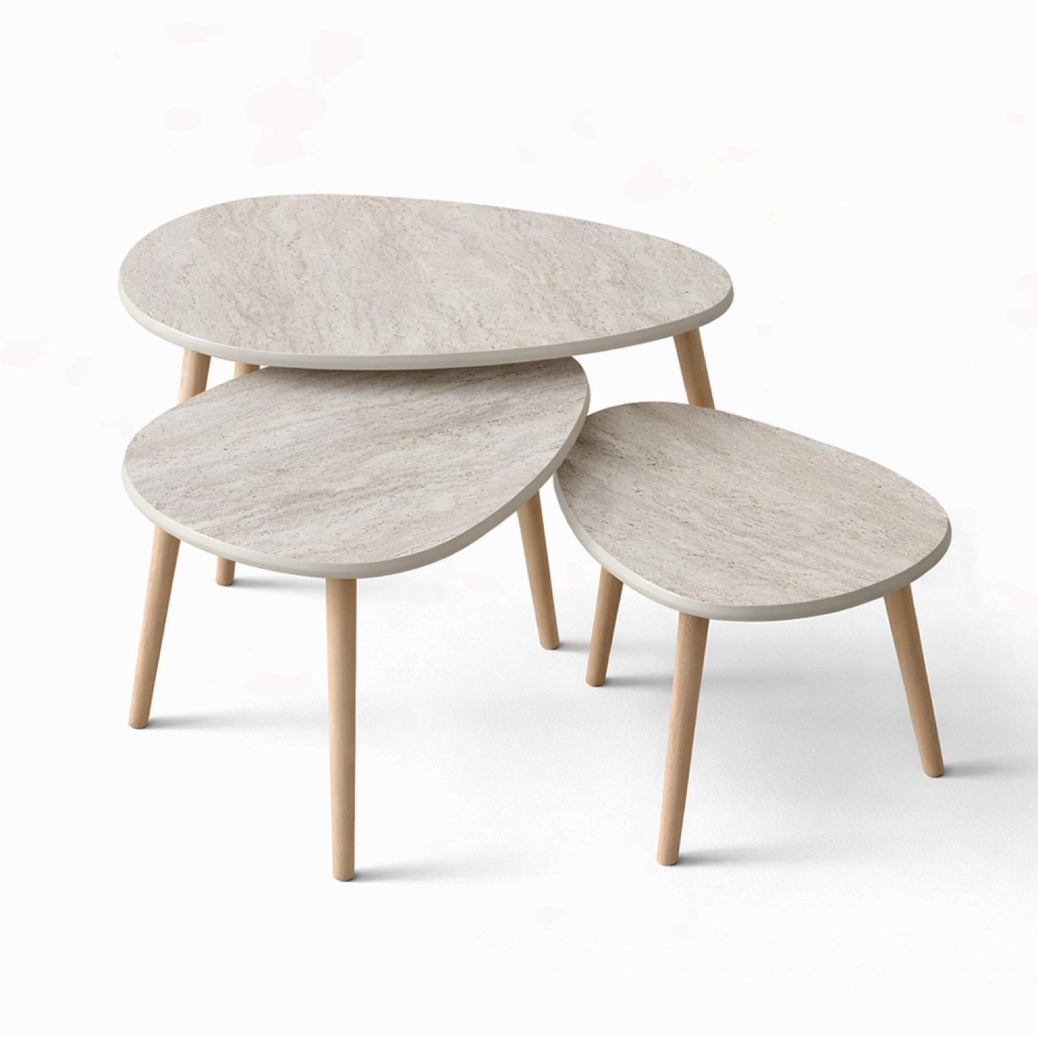 Voir la diapositive 3 : CONCEPT USINE Set de 3 tables gigognes design effet travertin tira