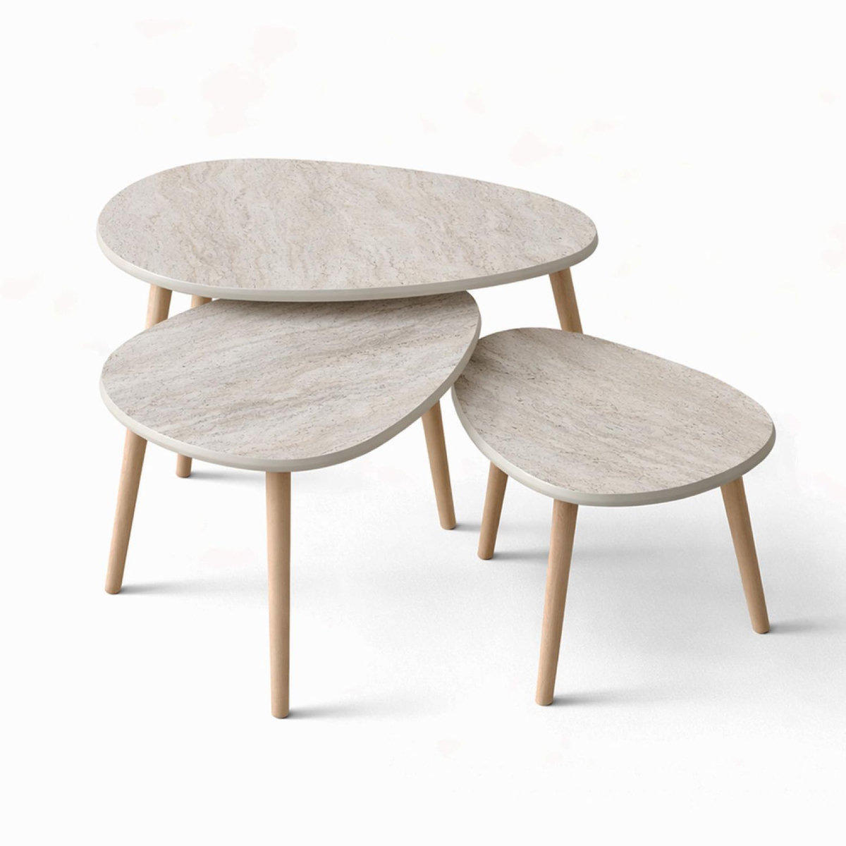 CONCEPT USINE Set de 3 tables gigognes design effet travertin TIRA