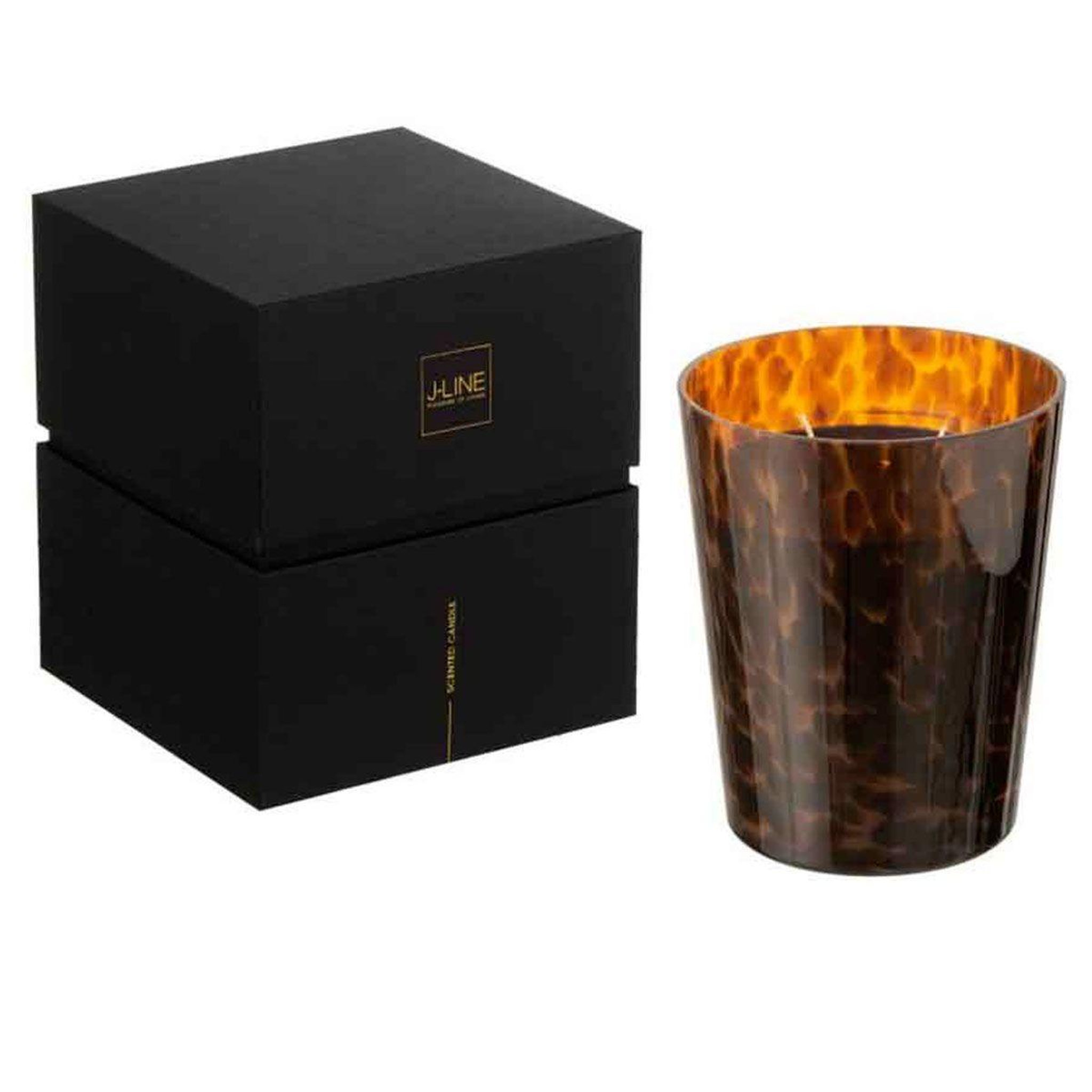 Voir la diapositive 2 : J-LINE Bougie parfumée  noa  16cm bois de santal marron