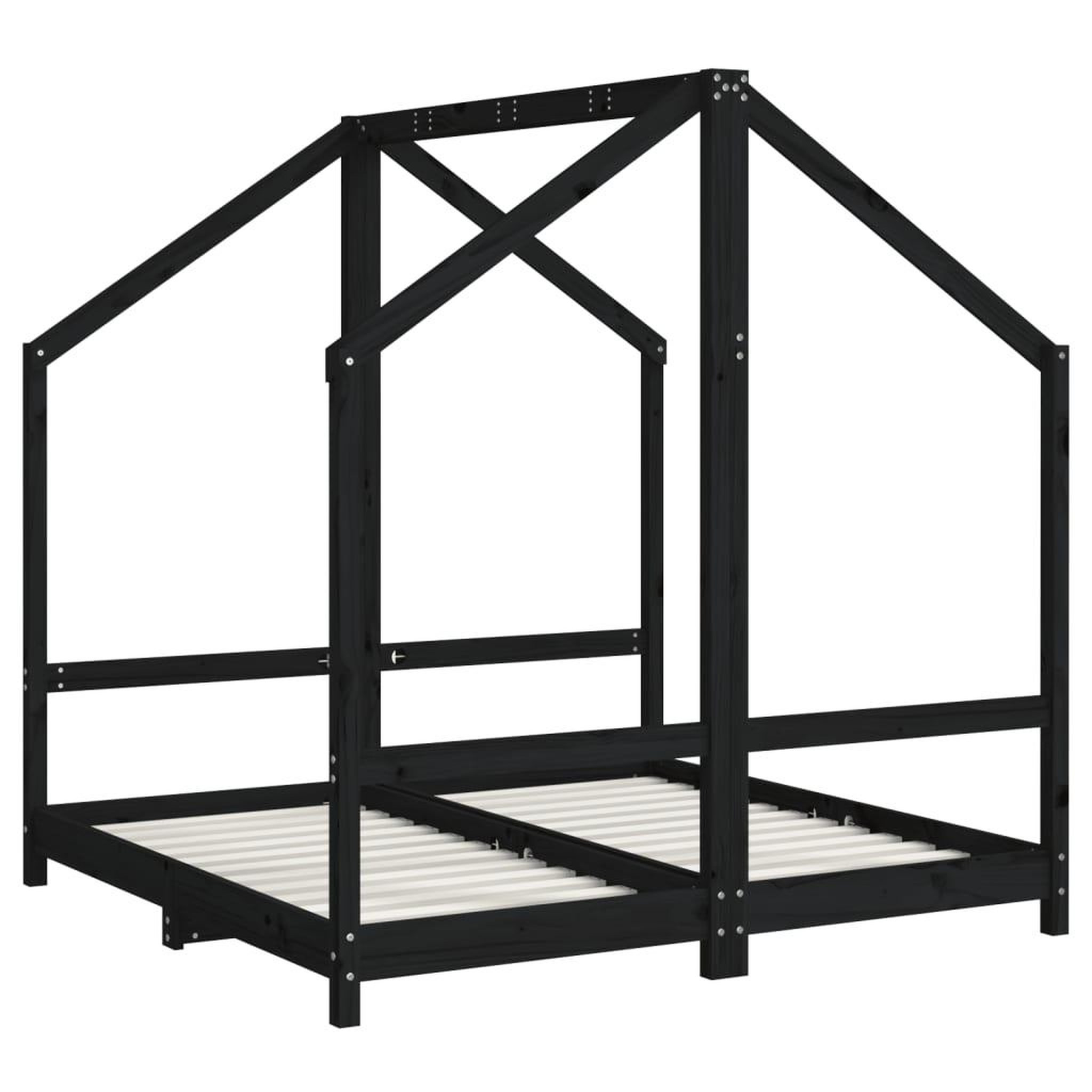 Voir la diapositive 3 : VIDAXL Cadre de lit pour enfant noir 2x(70x140) cm bois de pin massif