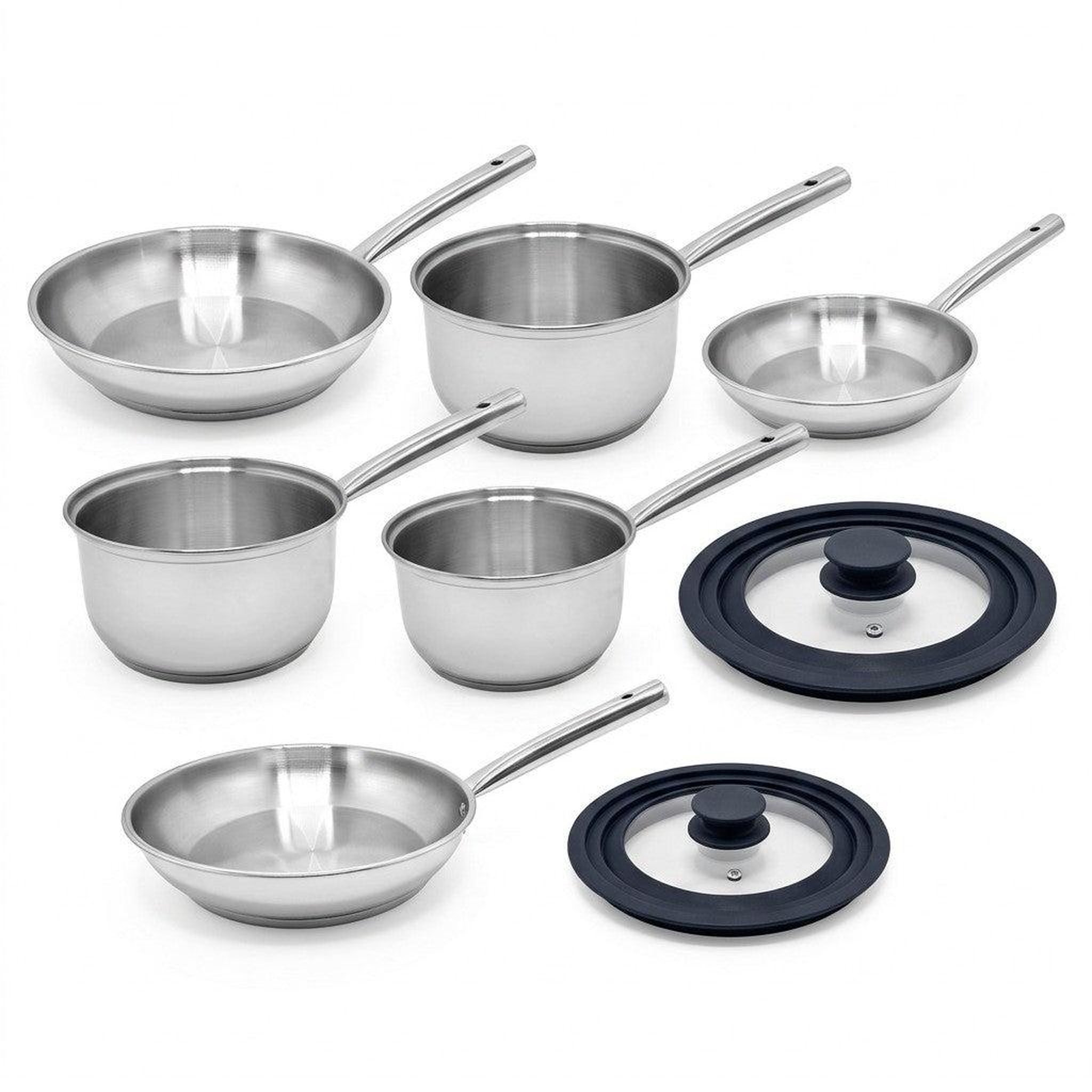 Fackelmann Lot de 3 casseroles 18/20/22 cm en inox et 3 poêles de cuisson 20/24/28 cm et couvercles fackelmann rhona
