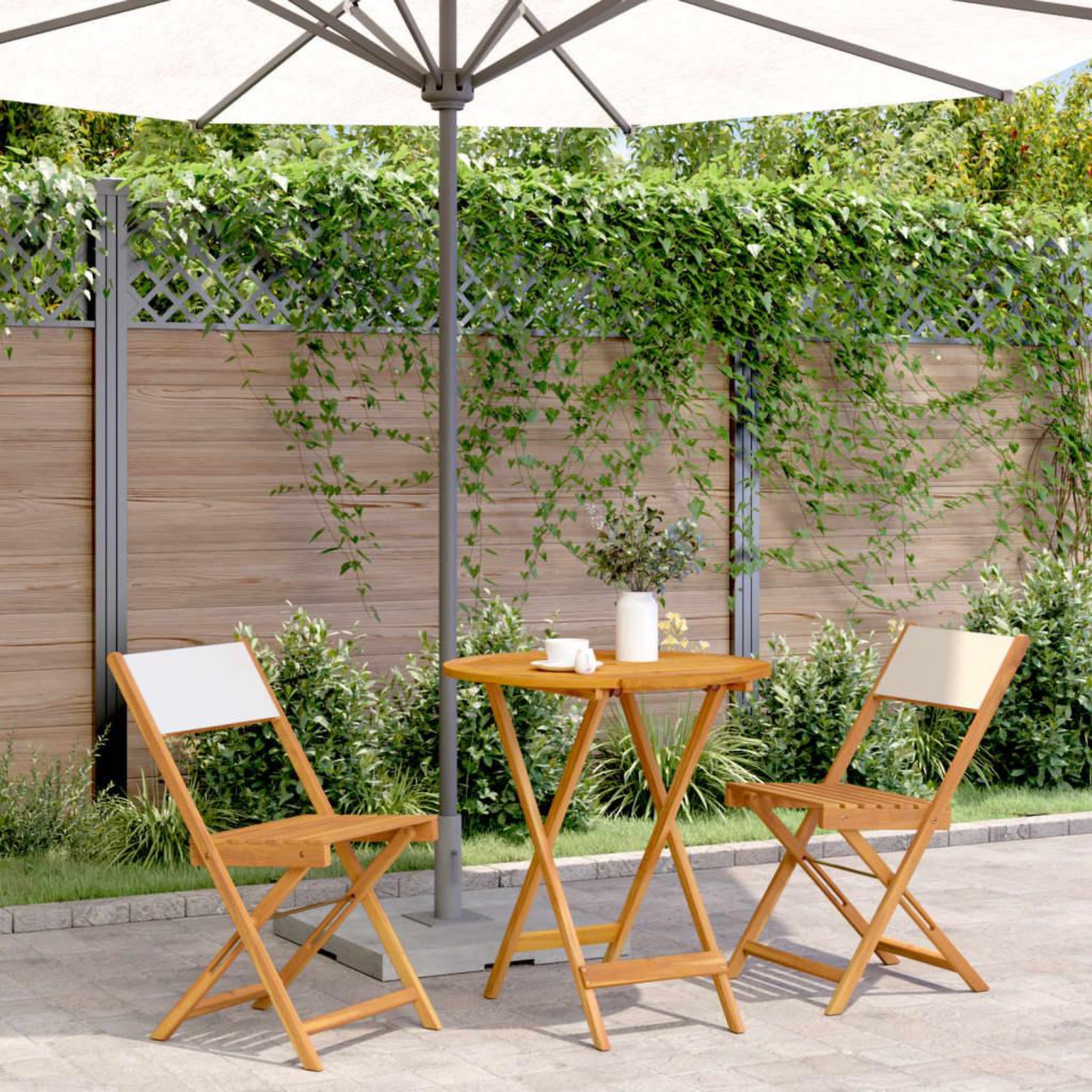 VIDAXL Ensemble de bistro 3 pcs blanc creme tissu et bois massif