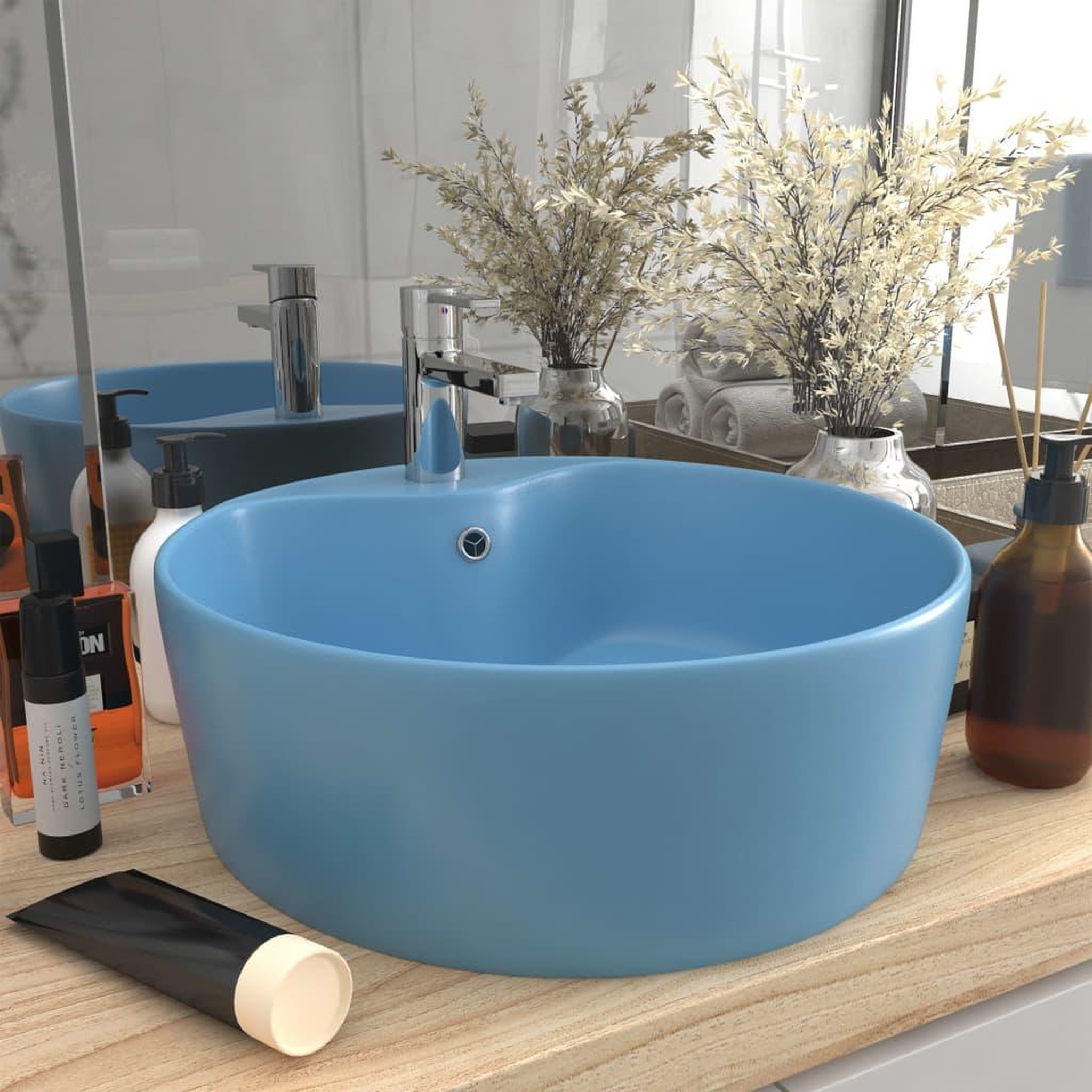 Voir la diapositive 1 : VIDAXL Lavabo de luxe avec trop-plein Bleu clair mat 36x13cm Ceramique