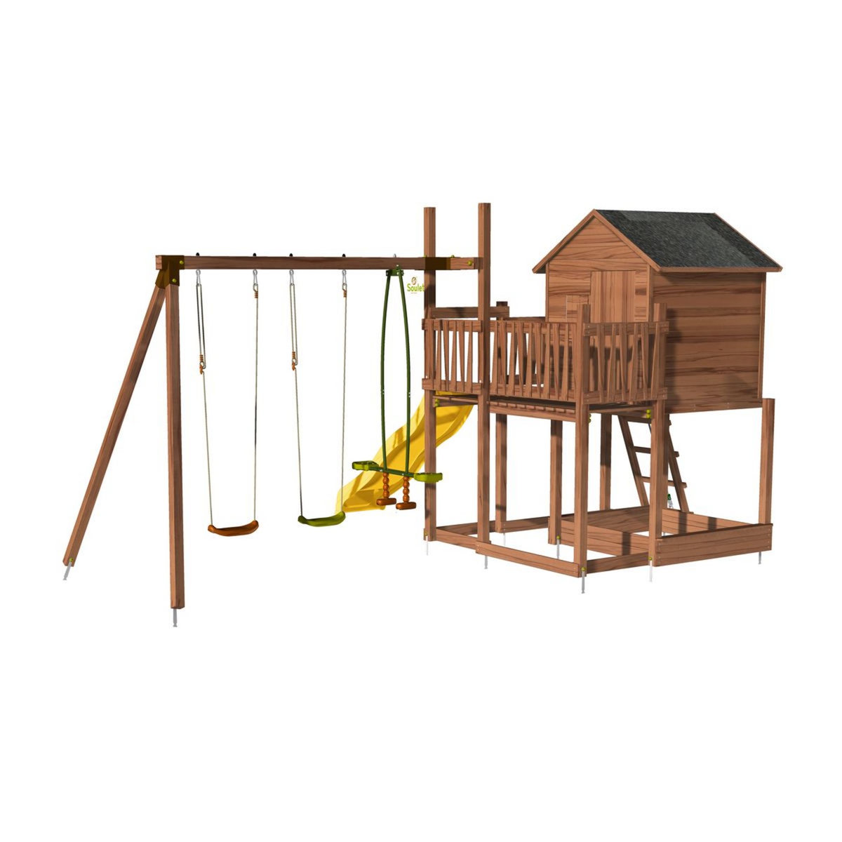 Soulet Aire de jeux avec cabane et toboggan - BOIS -  H2,71 m- TENERIFE 