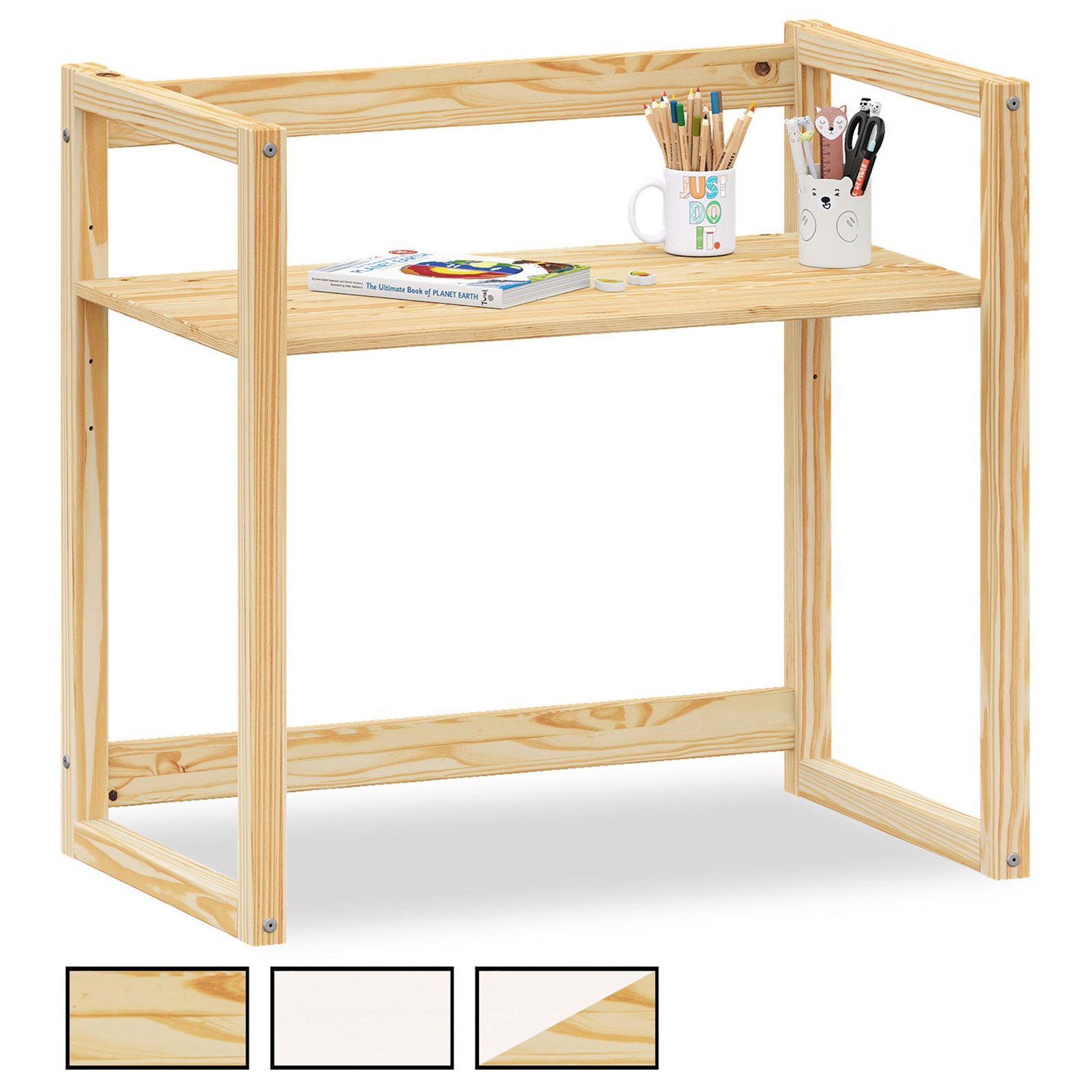 IDIMEX Bureau enfant SUZA réglable en hauteur en pin. Coloris disponibles : Blanc, Bicolore, Marron