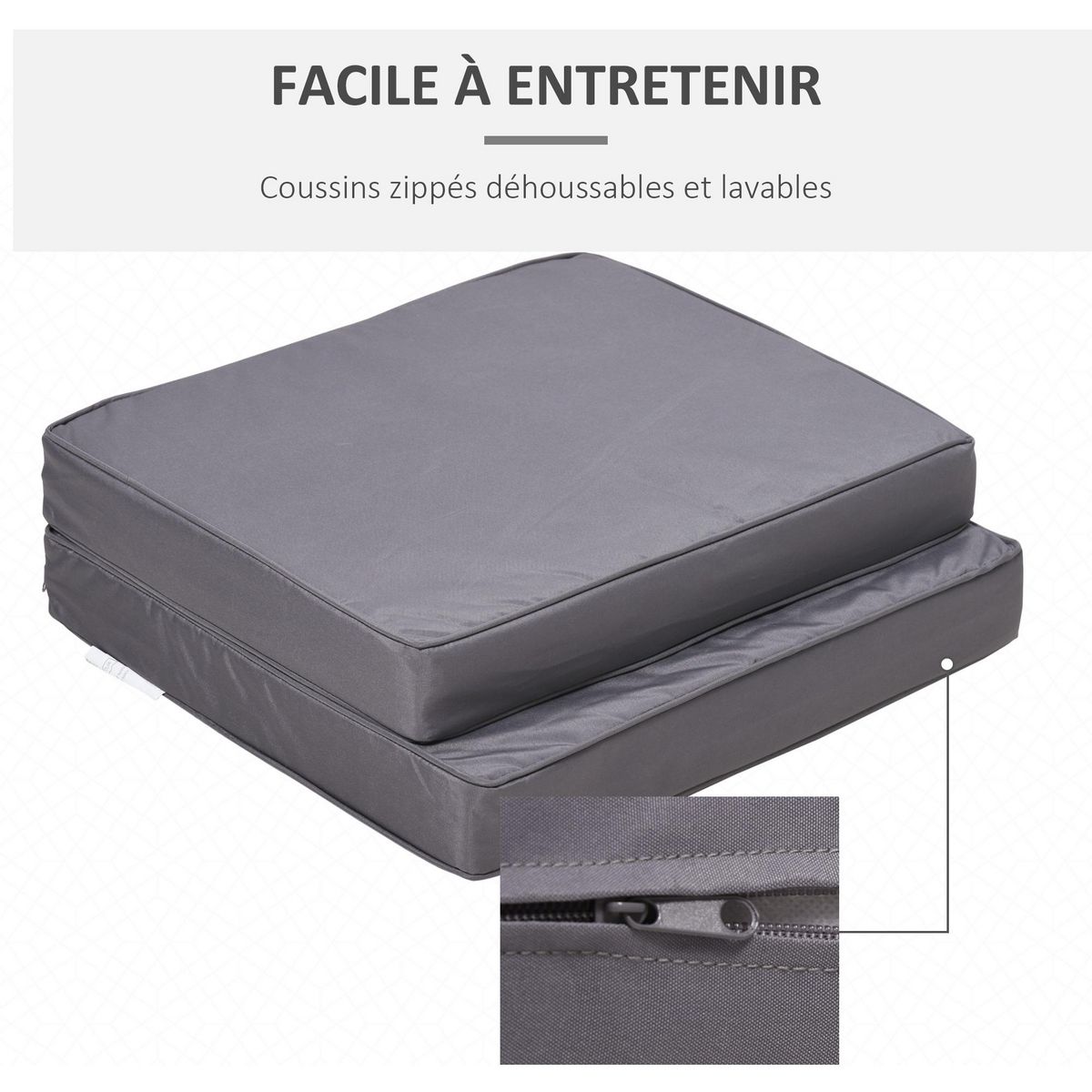 OUTSUNNY Coussins de fauteuil de jardin zippés déhoussables - galettes de chaise de jardin - épais rembourrage 7 cm - polyester haute densité gris