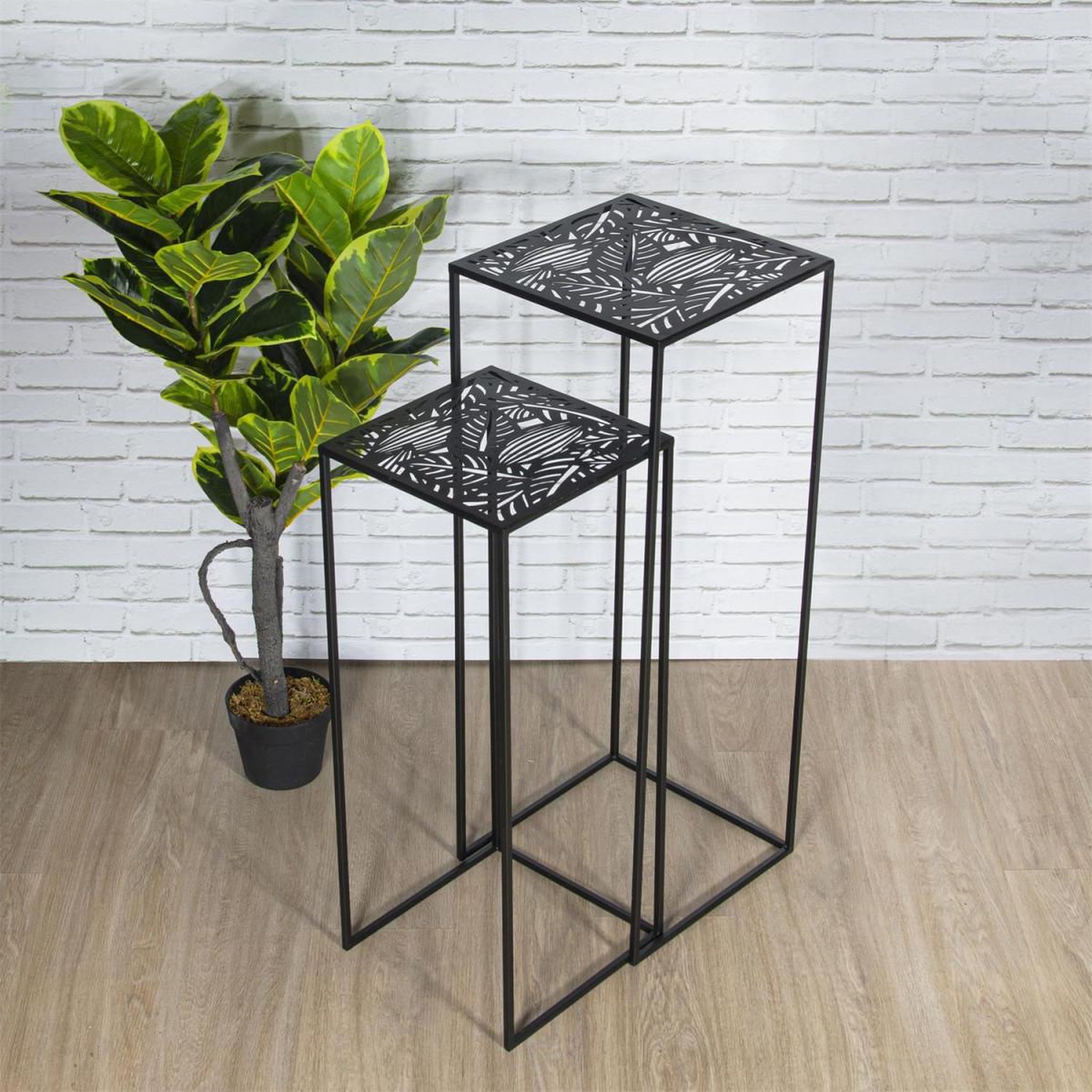 Voir la diapositive 2 : The Home Deco Factory Lot de 2 sellettes gigognes  havana  90cm noir