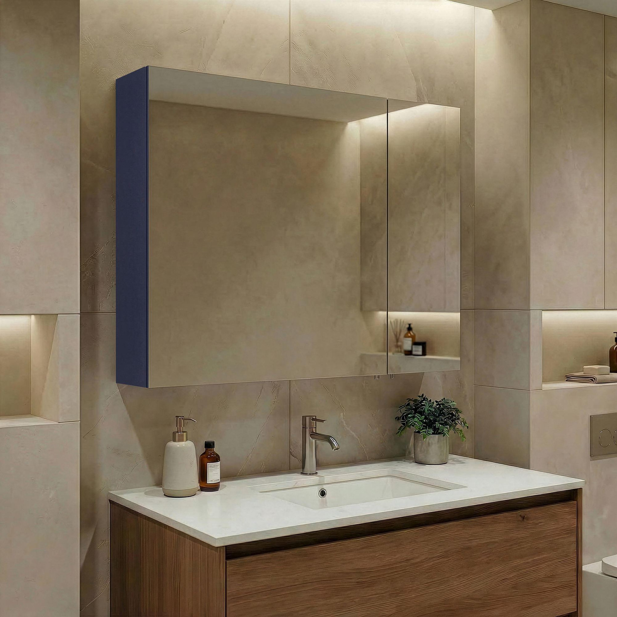 Voir la diapositive 2 : Habitat et Jardin Meuble Salle de Bain avec Miroir  Bari 80  - 75 x 16 x 66 cm - Matte Navy Blue