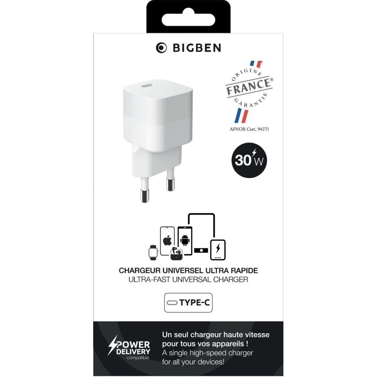 Bigben Chargeur 30W USB-C PowerDelivery GaN Recyclé