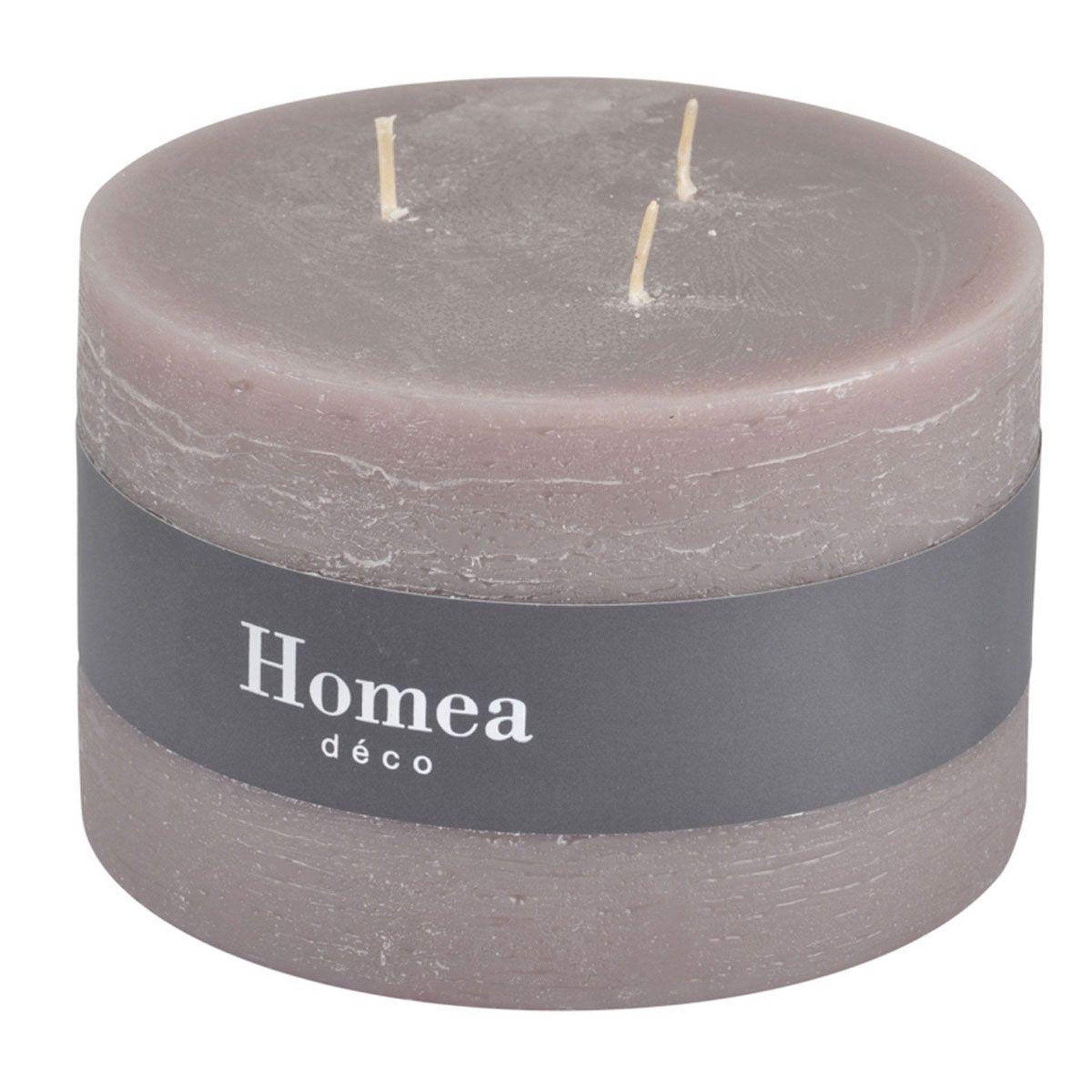Voir la diapositive 2 : HOMEA Bougie déco 3 mèches  rustique  12cm taupe