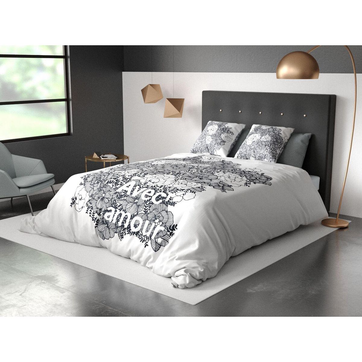 Les Ateliers du Linge Parure housse de couette 100% coton bio 47 fils/cm2-avec amour