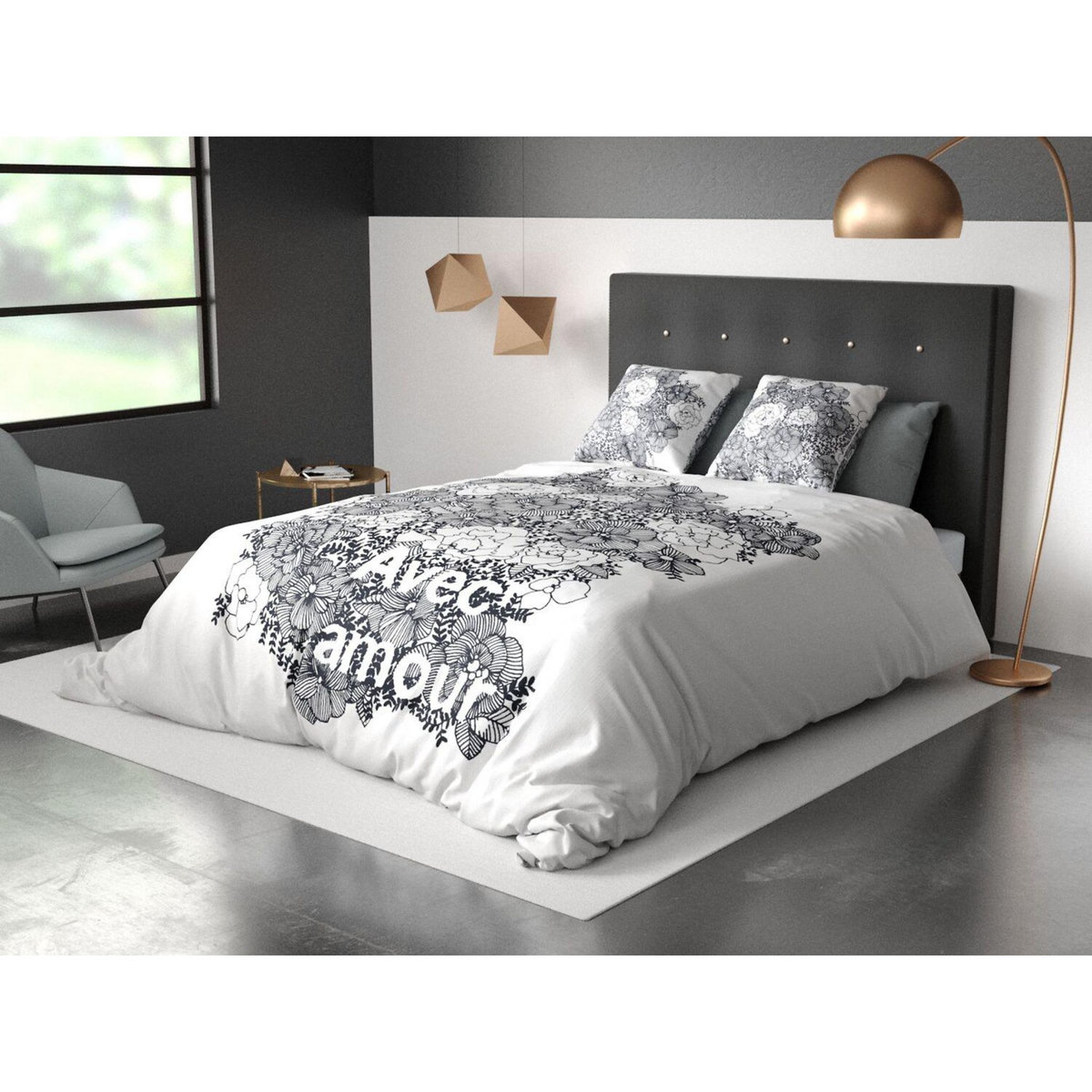 Les Ateliers du Linge Parure housse de couette 100% coton bio 47 fils/cm2-avec amour