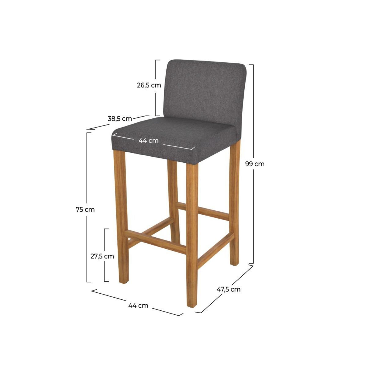 Rendez vous déco Lot de 2 chaises de bar en tissu gris foncé et pieds en bois 75 cm - Havane