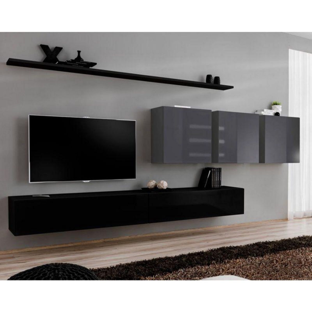 Paris Prix Meuble TV Mural Design  Switch VII  340cm Noir & Gris