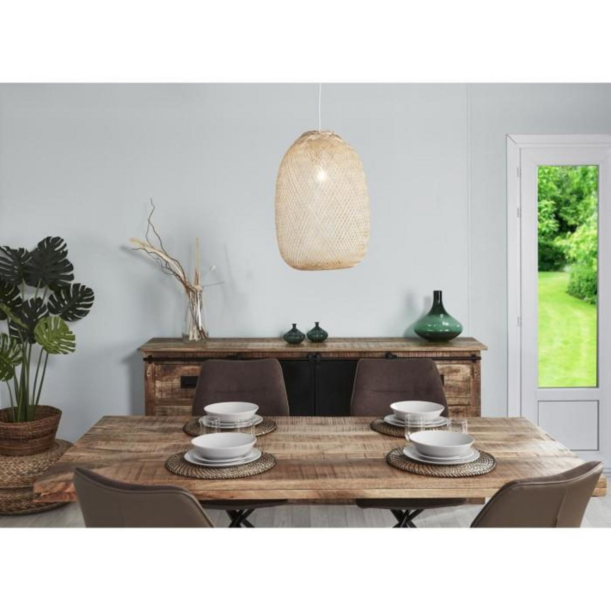 Paris Prix Lampe Suspension en Bambou  Shore  150cm Beige